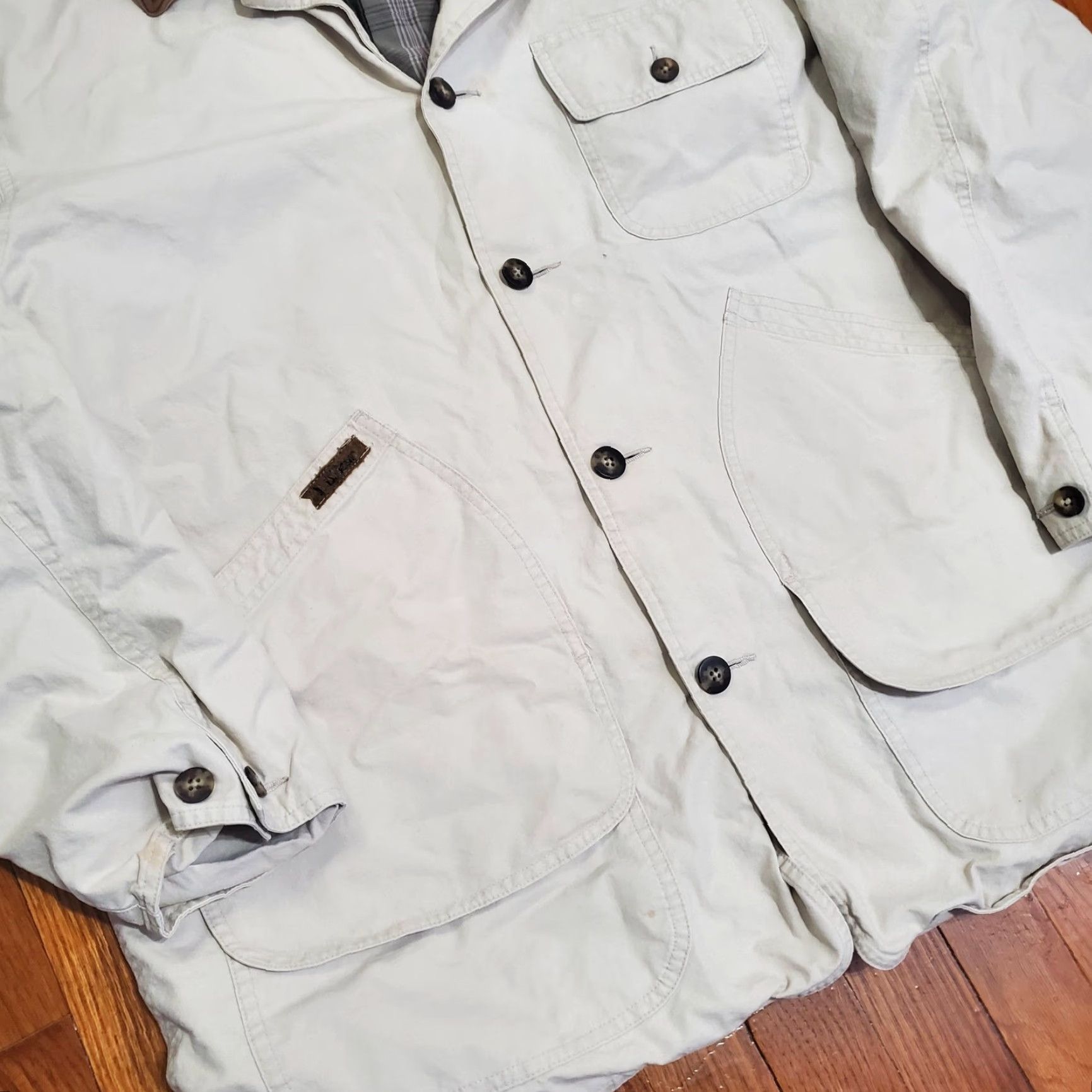 Vintage LL Bean Coat Mens XL Beige Canvas Field Jacket Leather Collar Lined Workwear Size US XL / EU 56 / 4 - 4 Thumbnail