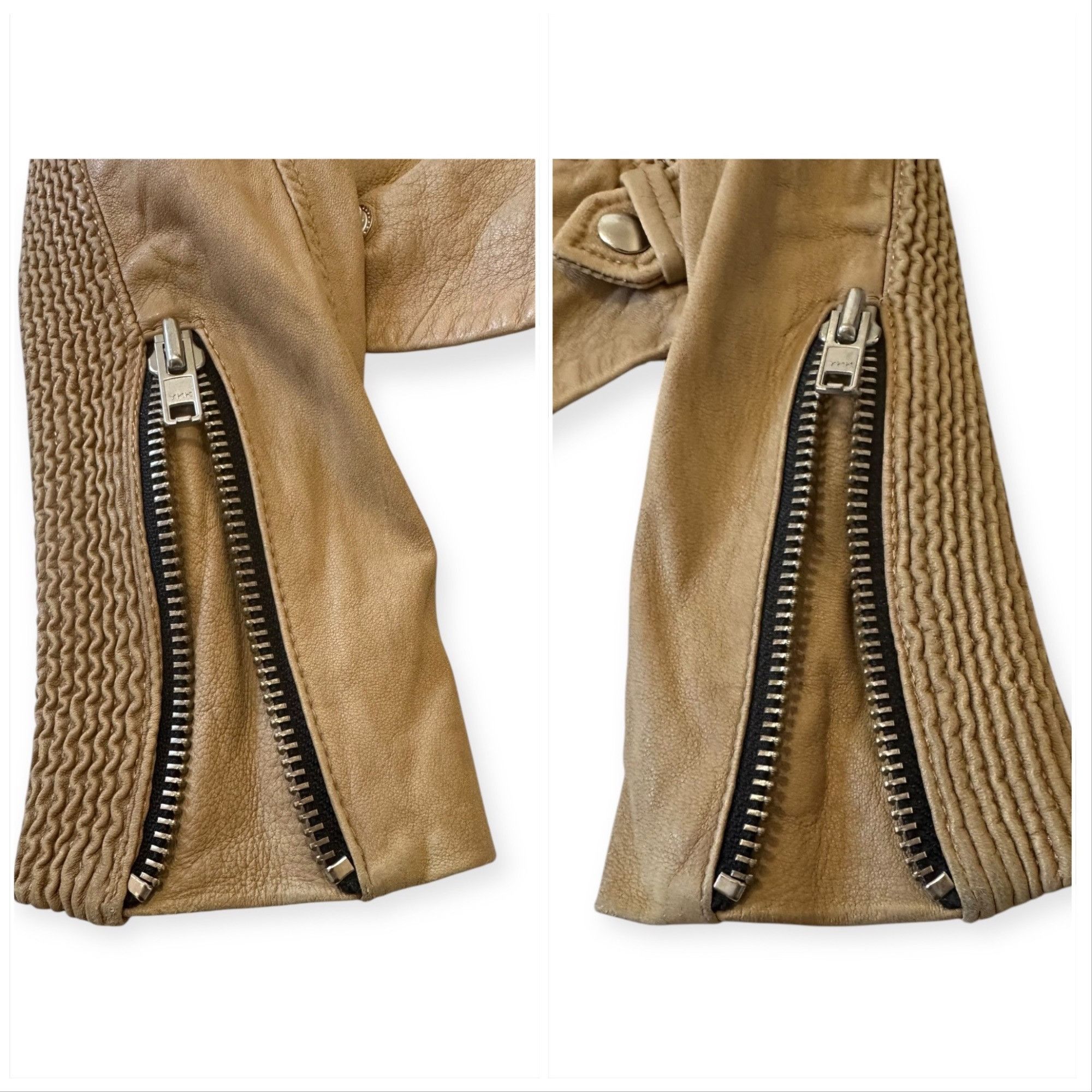 Iro IRO Evana Double Zip Leather Biker/Moto Jacket in Beige, Si Size XS / US 0-2 / IT 36-38 - 13 Thumbnail