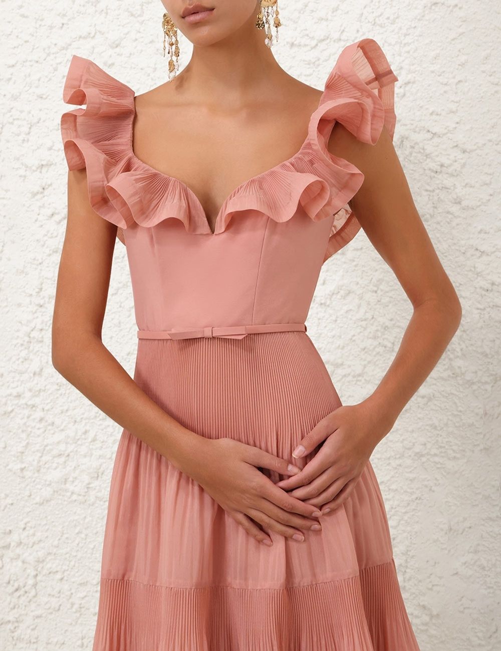 Zimmermann oc11z1025 Pleated Fill Midi Dress in Lipstick Size M / US 6-8 / IT 42-44 - 5 Thumbnail