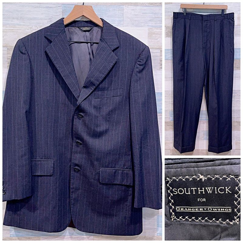 Southwick Southwick Bespoke Striped 3 Button Suit Gray Wool 44R 36x31 Size 44R - 1 Thumbnail