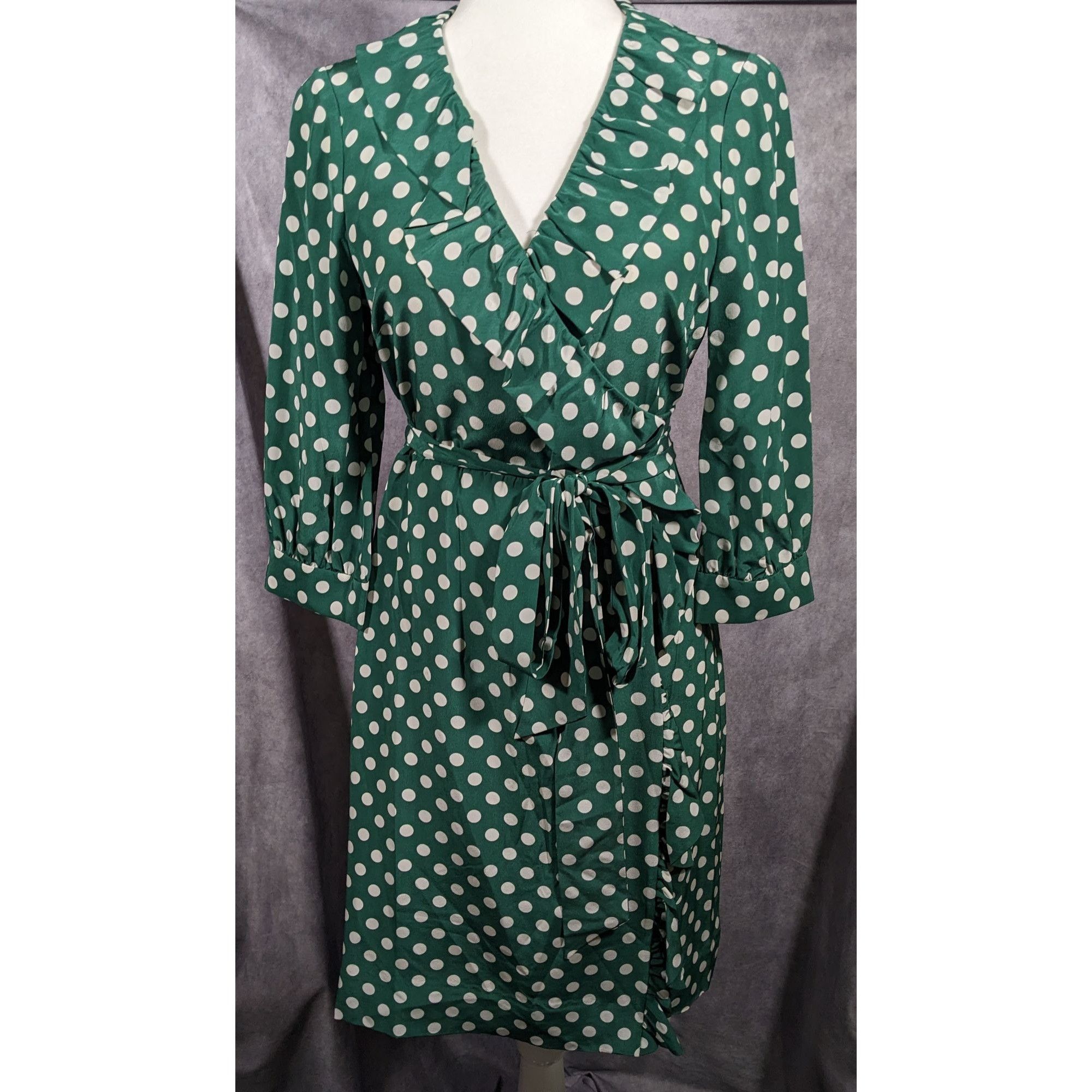 Kate Spade Daniella Silk Green And White Polka Dot Wrap Dre - crrs.pl