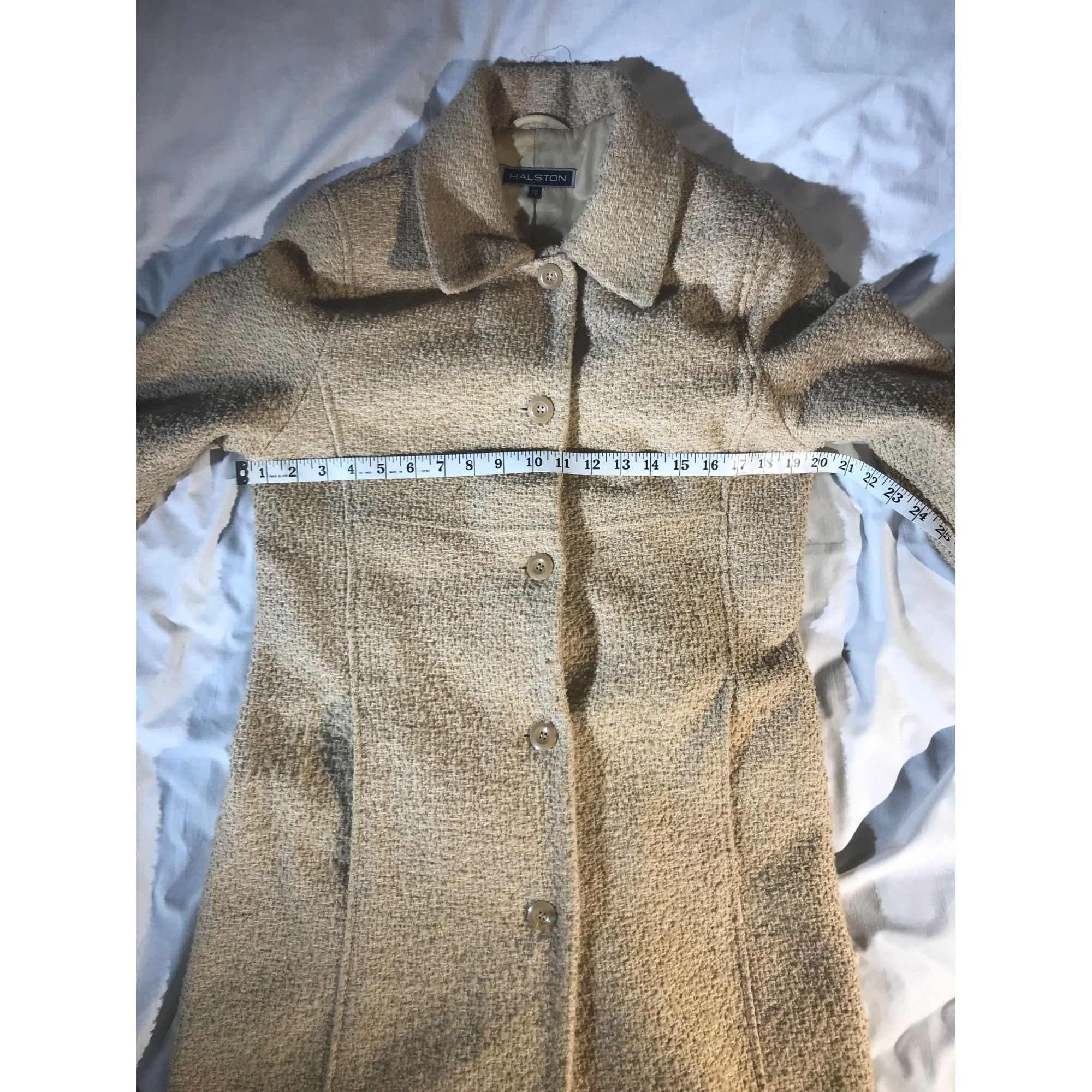 Halston Halston Women's Vintage Oatmeal Tweed Wool Fall Winter Coat Size L / US 10 / IT 46 - 6 Thumbnail