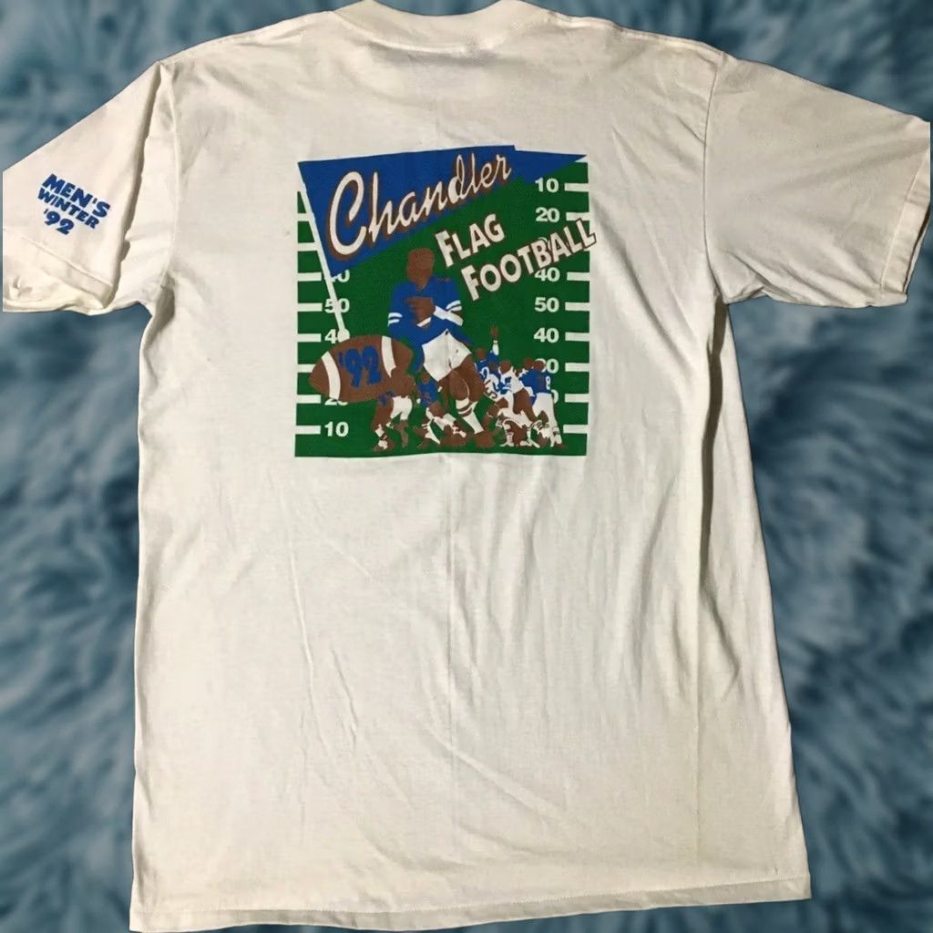 Champion Vintage 90s Chandler Flag Football Champions shirt XL USA Track & Field School PE Grunge 80s Mens White T-Shirt Size US XL / EU 56 / 4 - 1 Thumbnail