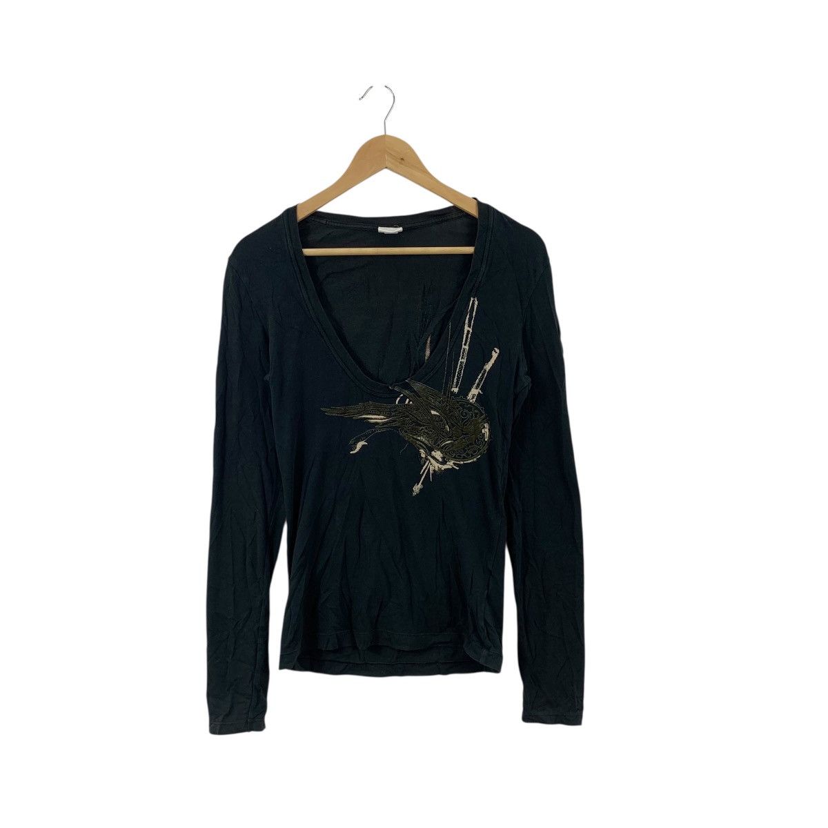 Diesel Black Graphic Deep Scoop Neck Long Sleeve Top