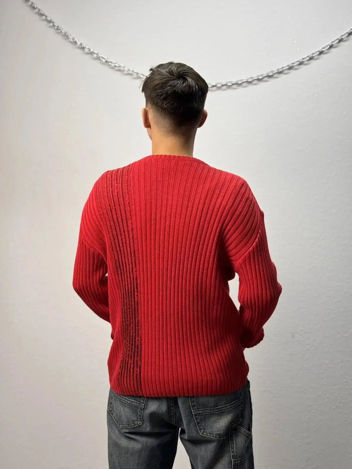 Japanese Brand × Vintage Vintage Y2K Distressed Striped Sweater Faded knit Y2K Effect Size US M / EU 48-50 / 2 - 9 Thumbnail