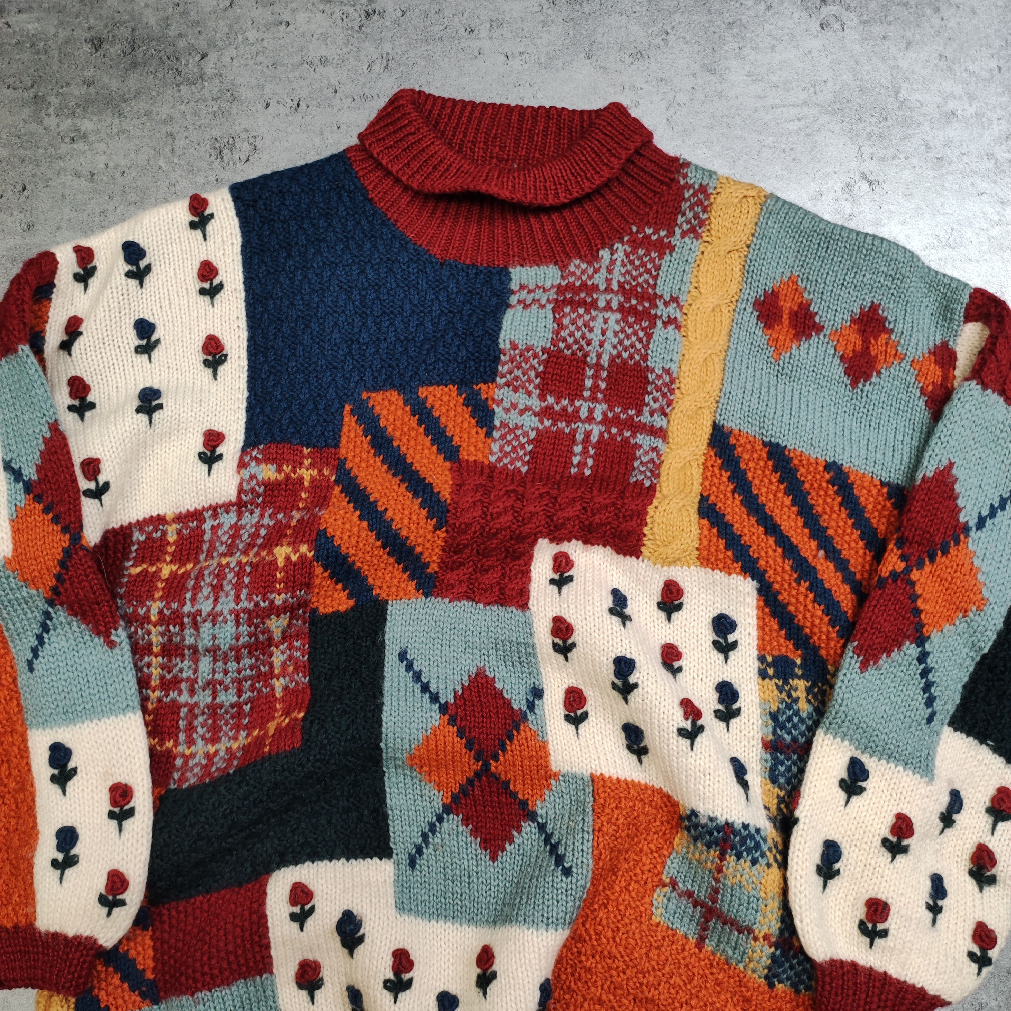 Vintage Vintage RARE 90s Avant Garde Hand Made Wool Knit Sweater Size US M / EU 48-50 / 2 - 4 Thumbnail