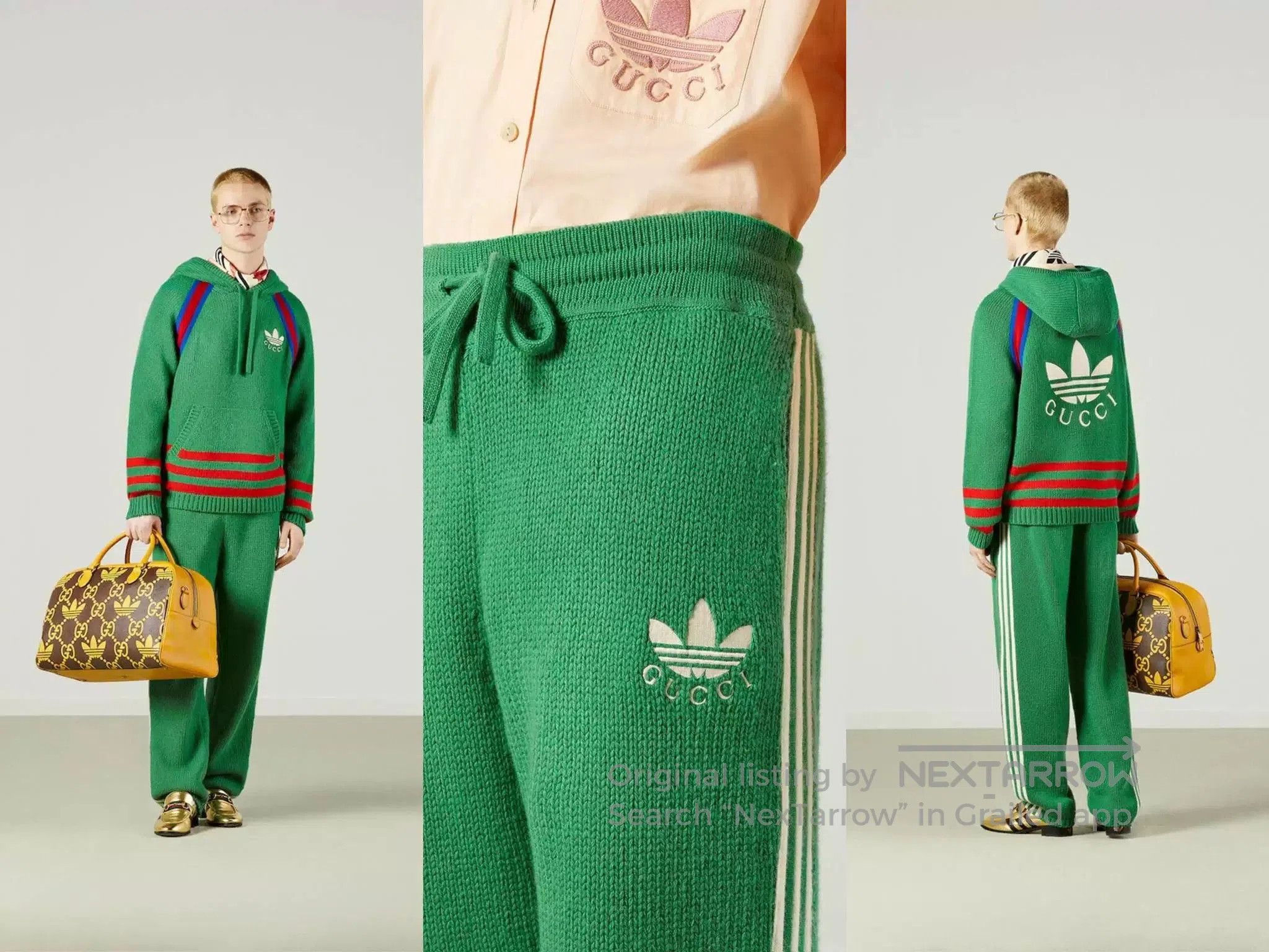 Adidas Adidas x Gucci Green Wool Knit Striped Pants. Size US 41 - 4 Thumbnail