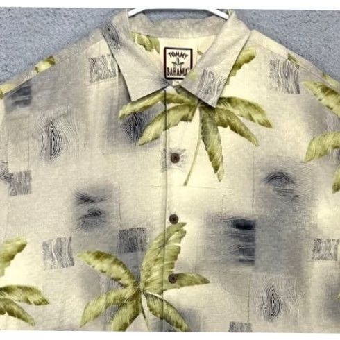 Tommy Bahama VINTAGE? No — Tommy Bahama Hawaiian Shirt Mens Large 100% Silk Short Sleeve Button-Up Palm Tree Print Yellow Collared Spread Casual Summer Men Size US L / EU 52-54 / 3 - 2 Thumbnail