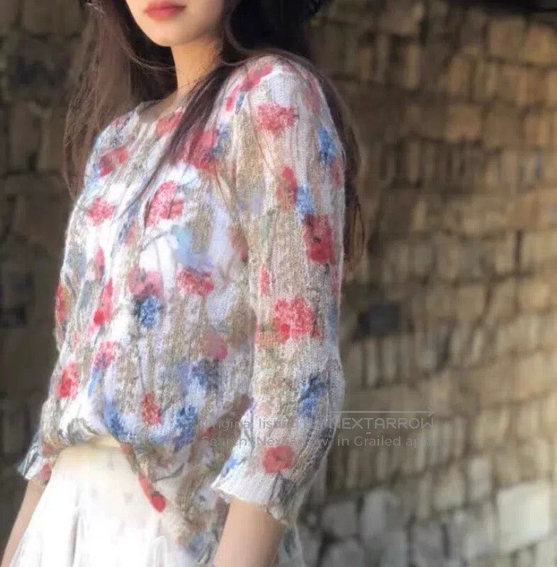 Dior Dior Multi-coloured cashmere floral hollow round-neck long Size XS / US 0-2 / IT 36-38 - 8 Thumbnail