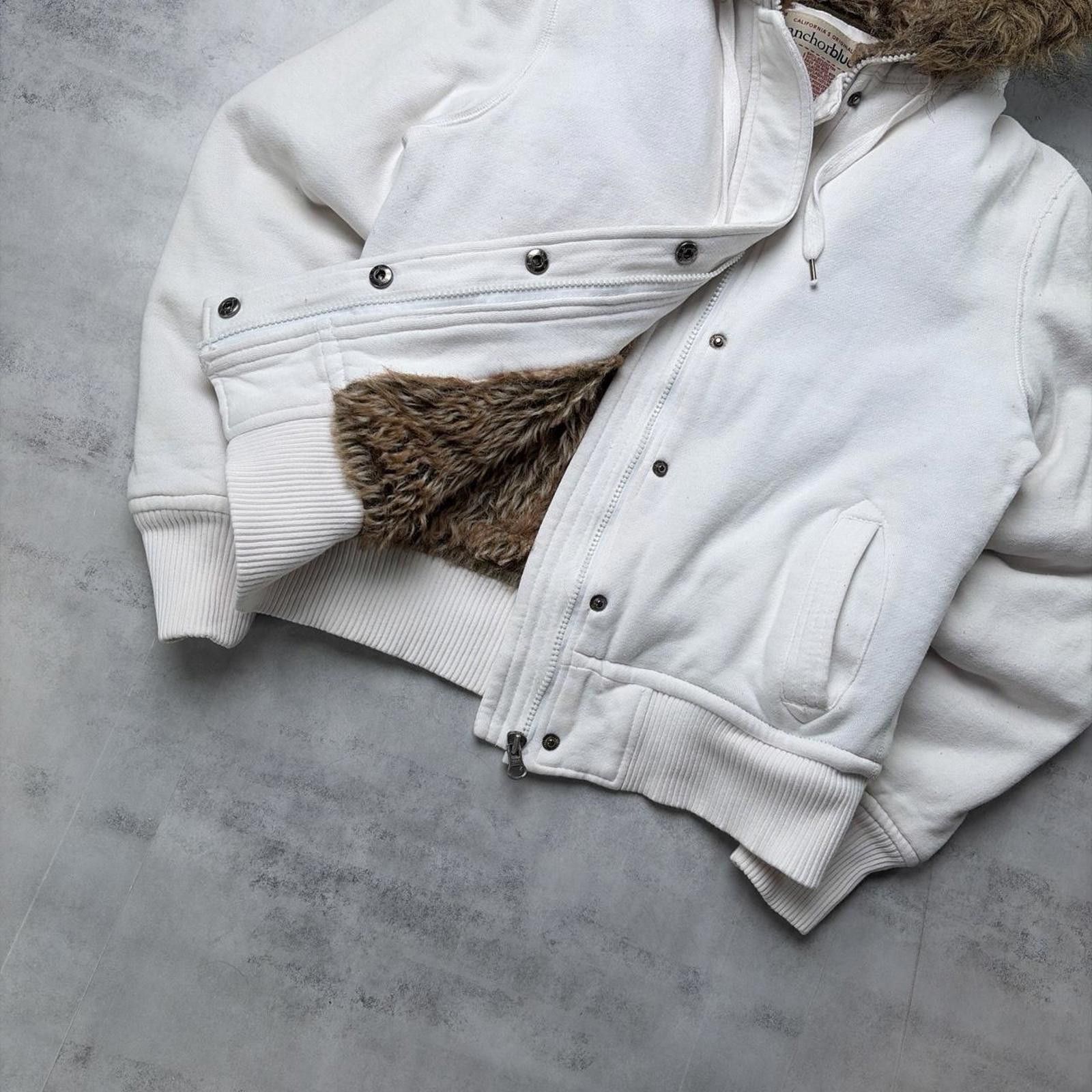 Anchor Blue Y2K White Anchor Blue Grunge Faux Fur Lined Bomber Jacket Size M / US 6-8 / IT 42-44 - 4 Thumbnail