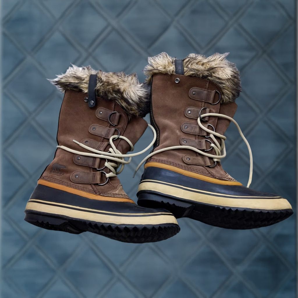 SOREL Sorel Womens Snow Boots Joan Of Arctic NL1540-256 Brown Suede Faux Fur Waterproof 9/40 Mid-Calf Lace Up Boots Womens Vintage: No Size US 9 / IT 39 - 1 Thumbnail