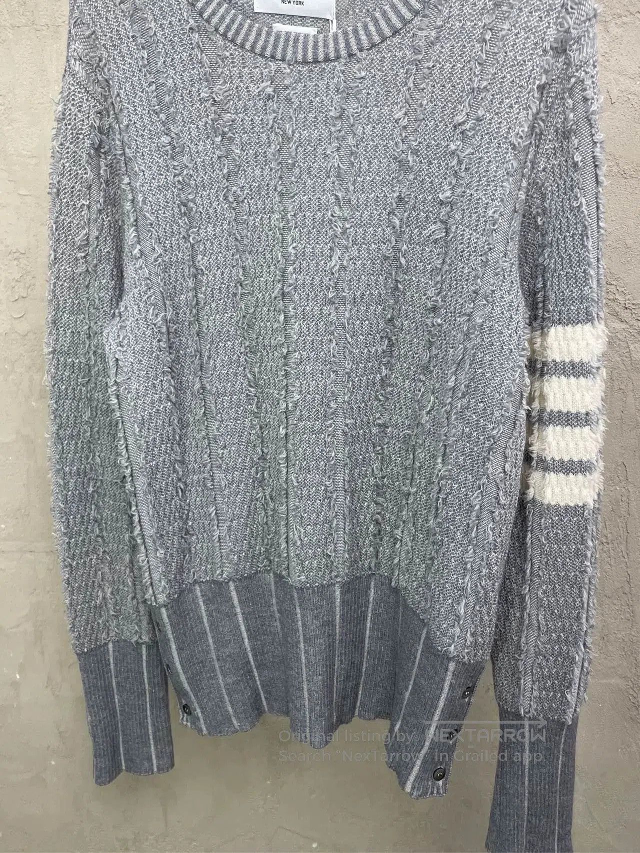 Thom Browne Thom Browne Gray Stripe Fringe Wool Sweater. Size US M / EU 48-50 / 2 - 4 Thumbnail