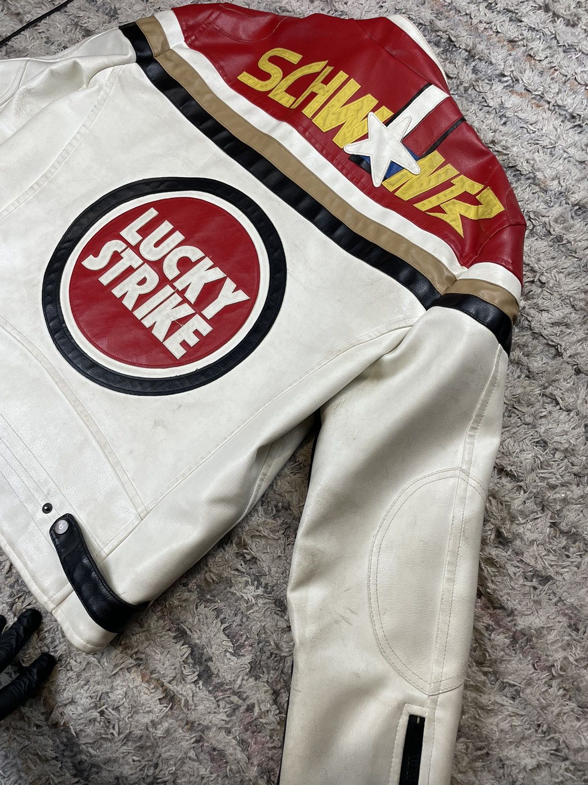 Formula 1 Vintage Lucky Strike SCHWARTZ Racing Moto Leather Jacket Y2K Size US XL / EU 56 / 4 - 4 Thumbnail