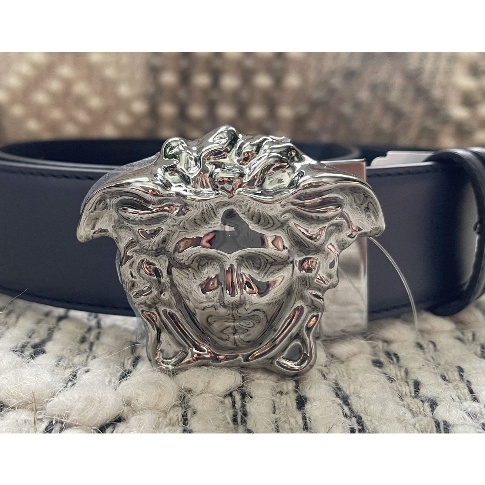 Versace $895 NWT Versace Blue Medusa Logo Leather Belt Size 100(38) Size 38 - 2 Thumbnail