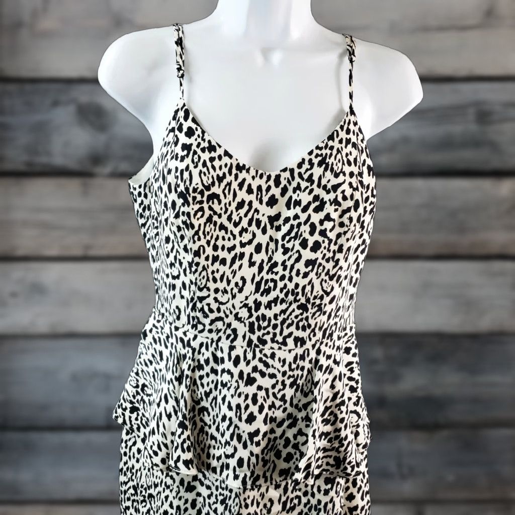 Parker Parker Dress Womens Peplum Silk Black Ivory Animal Print Sleeveless Size M Short Dress Size M / US 6-8 / IT 42-44 - 1 Thumbnail