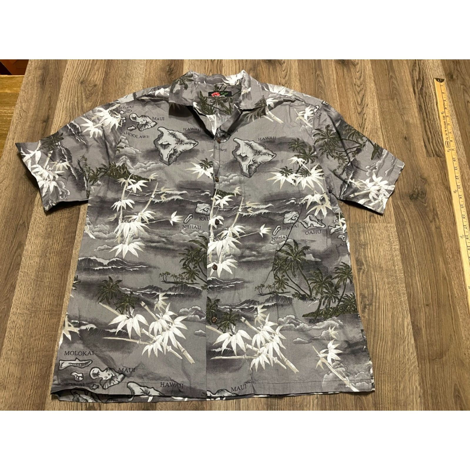 Vintage Ali's Fashion Shirt, Men's XL Gray Hawaiian Button Up, Short Sleeve, Floral, Button-Up, Casual, Hawaiian Theme, Men, Regular Fit, Fall Spring Summer Size US XL / EU 56 / 4 - 2 Thumbnail