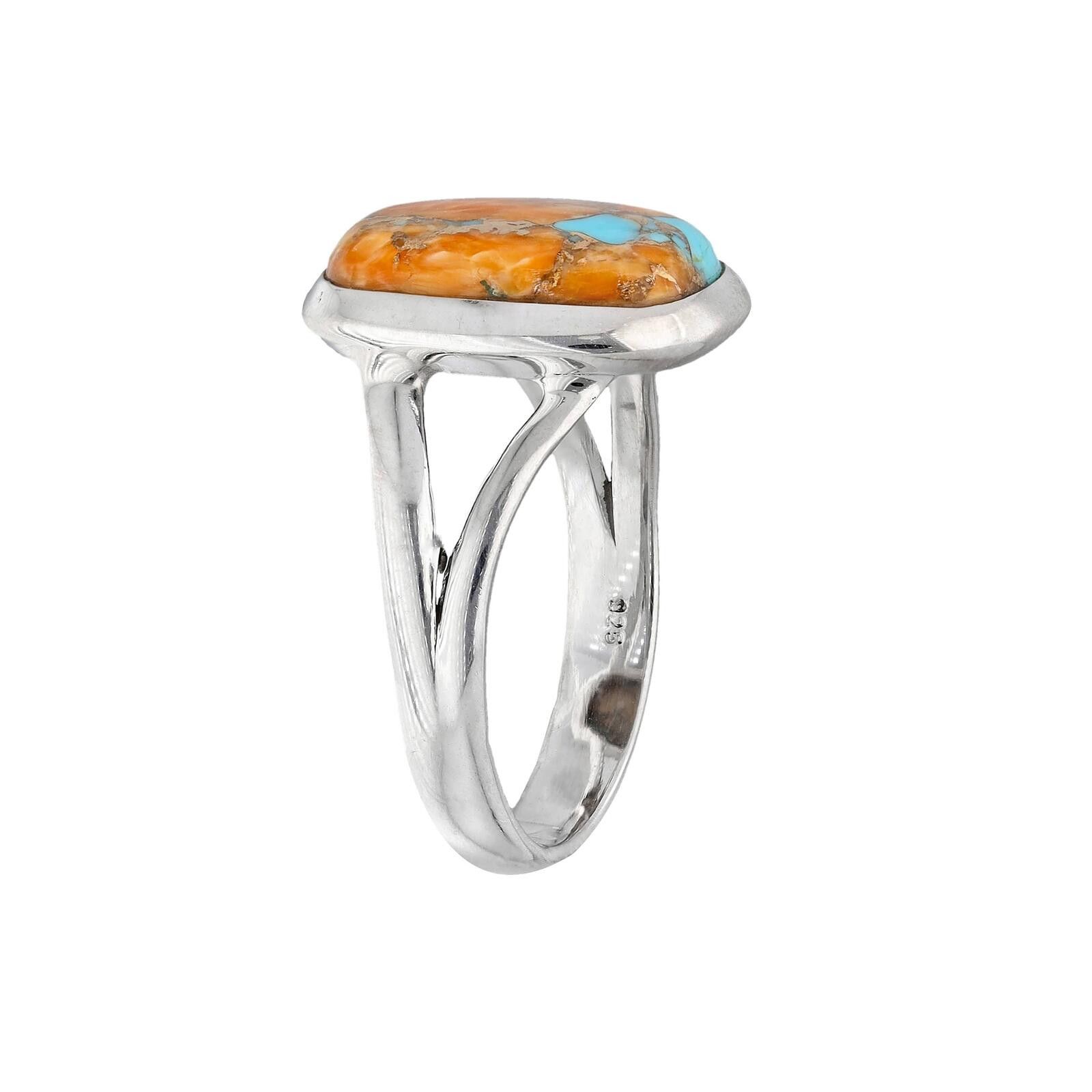 The Unbranded Brand Sterling Silver Orange and Turquoise Stone Ring Size 7 Size ONE SIZE - 3 Thumbnail