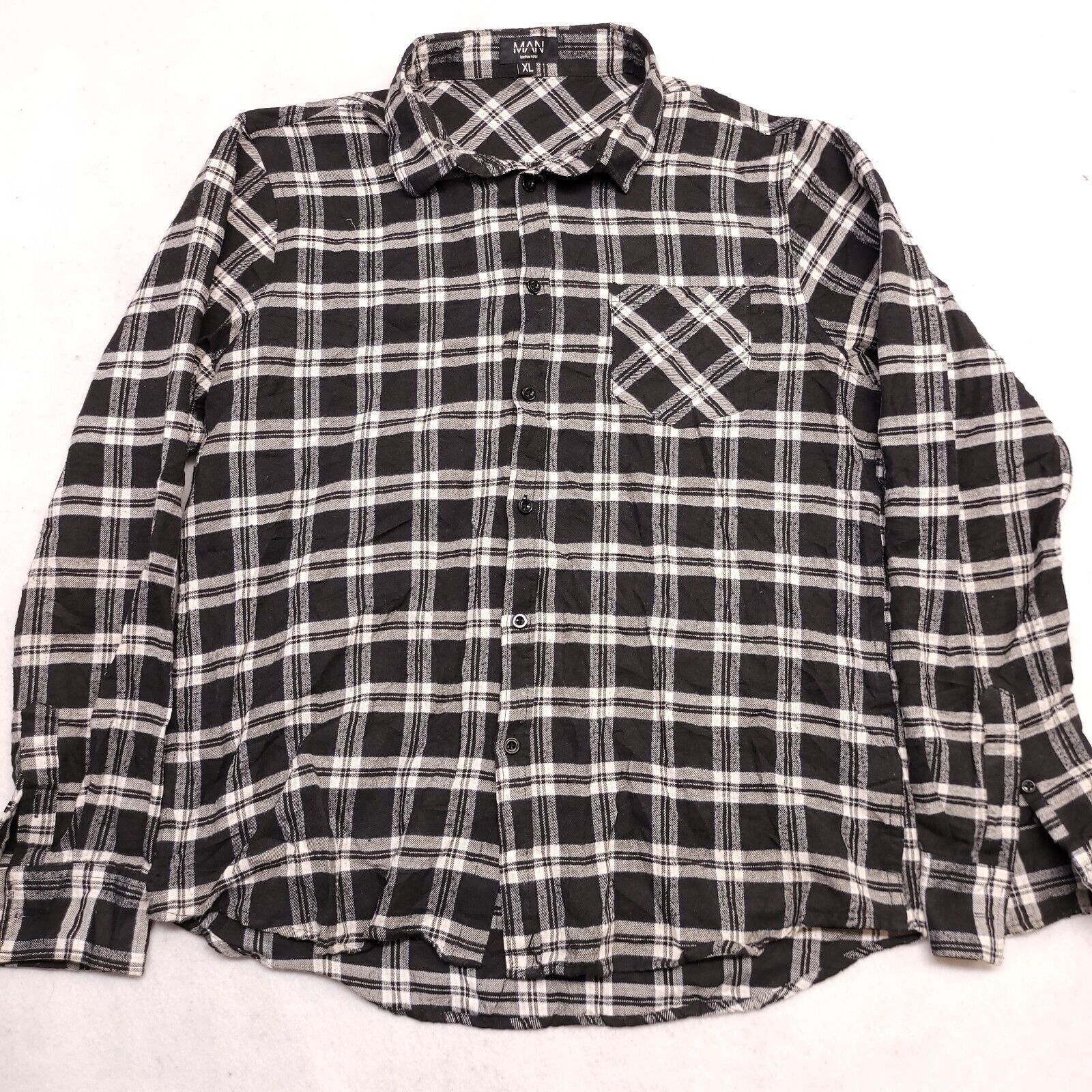 Boohoo Boohoo Man Tartan Flannel Shirt Mens Size XL Black White Size US XL / EU 56 / 4 - 2 Thumbnail