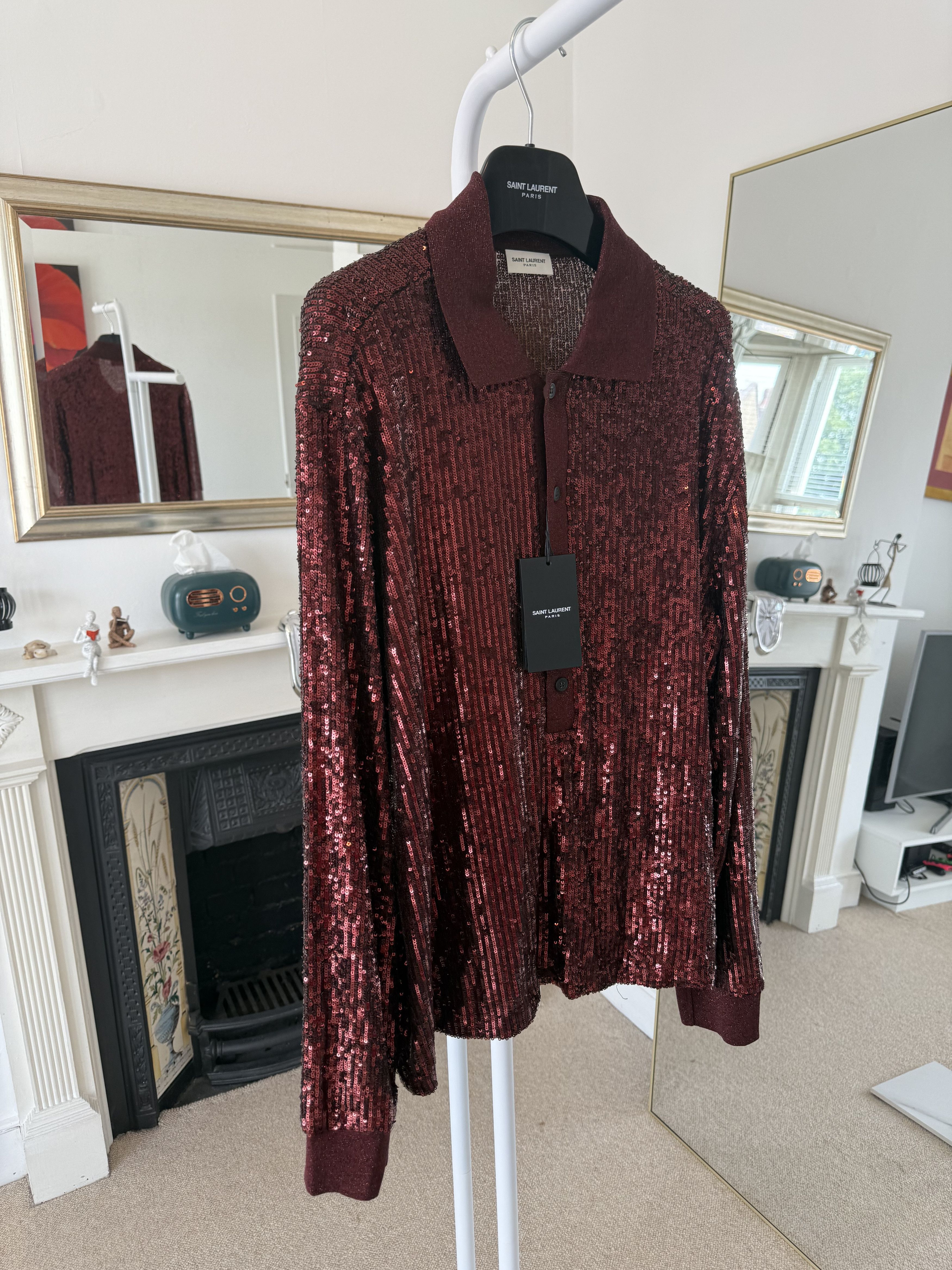 Saint Laurent Paris SS22 Saint Laurent Long Sleeve Sequin Polo Shirt Size US L / EU 52-54 / 3 - 2 Thumbnail