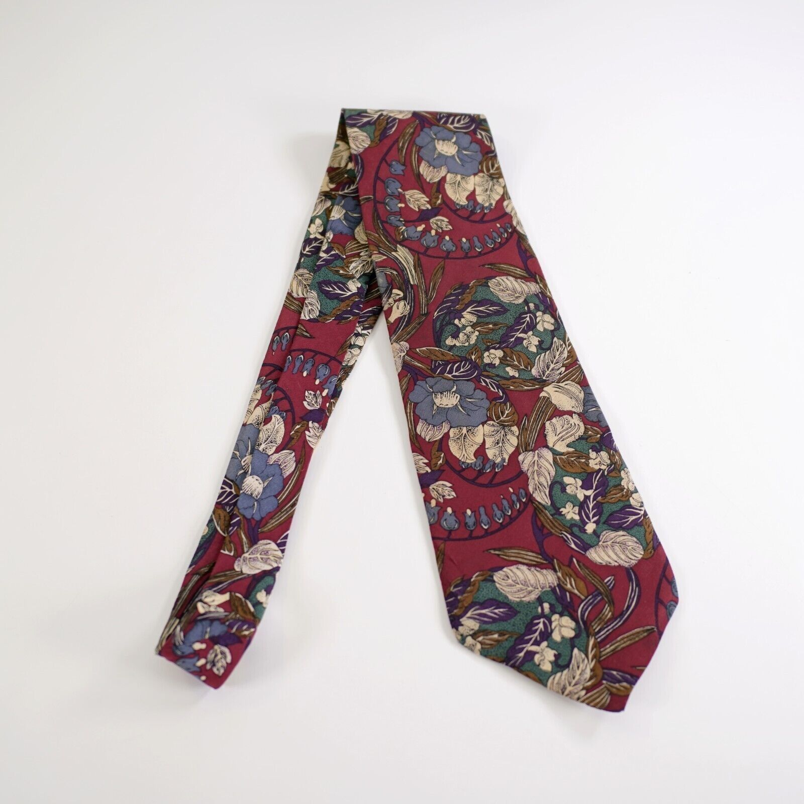 Designer Cellini Collection Floral Print Red Short Wide Silk Tie Size ONE SIZE - 5 Thumbnail
