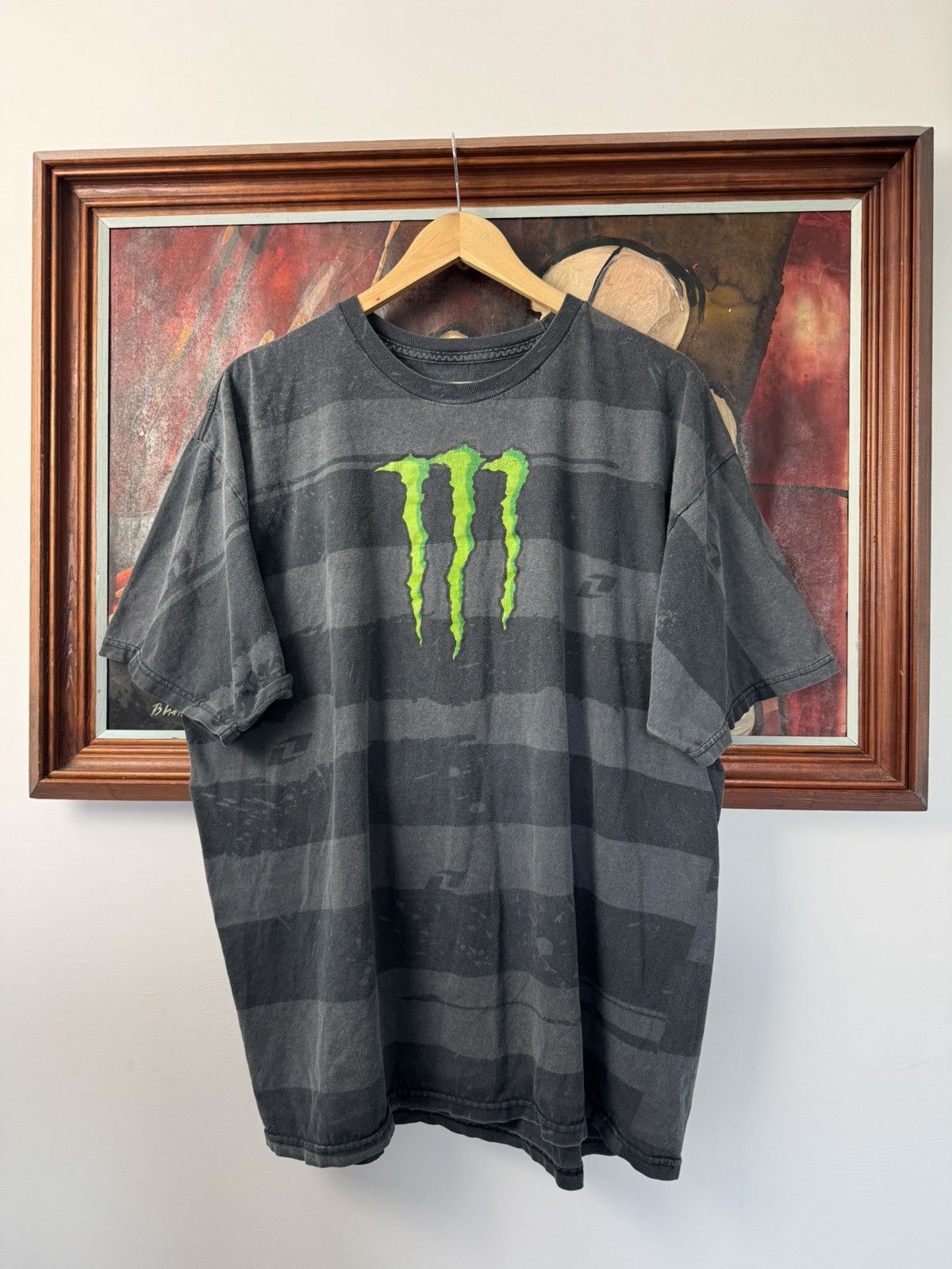 Monster Energy Drink Stripes Green Thunder Racing Tee Speed