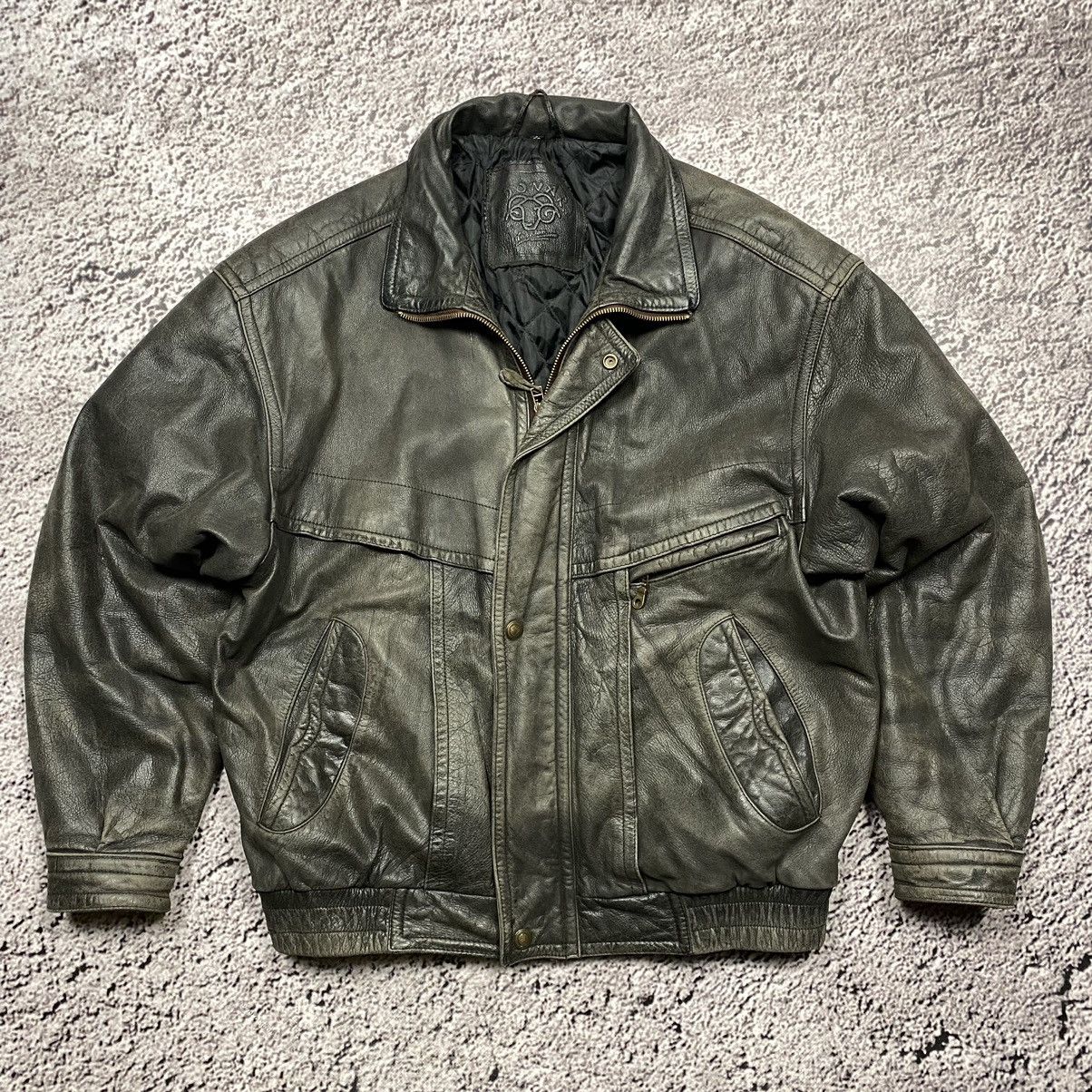 image of Washed Y2K Leather Jacket Bomber Opium Avant Garde in Grey, Men's (Size Large)