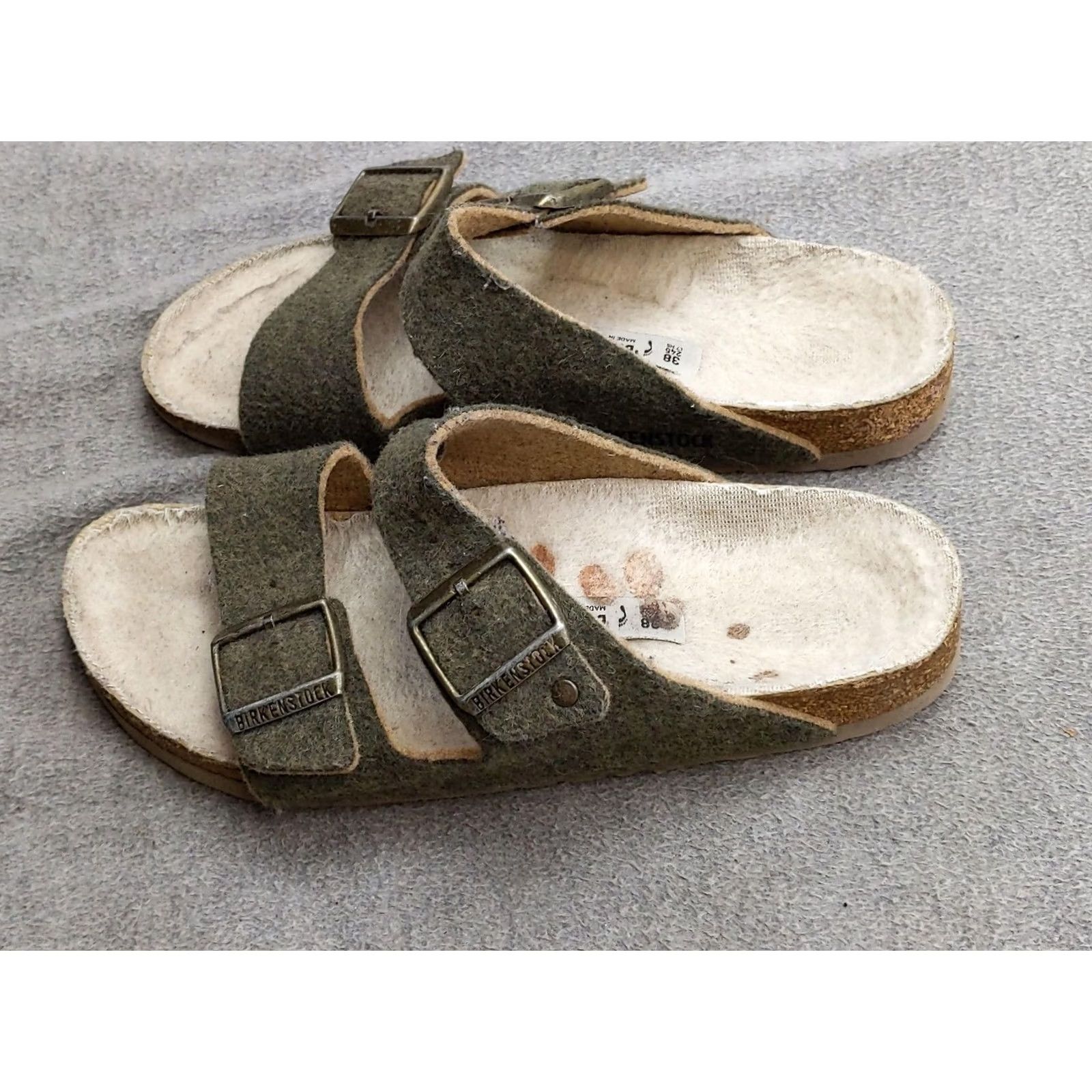 Birkenstock Birkenstock Arizona Sandals Womens 7 38 Green Wool Slide Cork Footbed Germany Arch Support Buckle Size US 7 / IT 37 - 2 Thumbnail