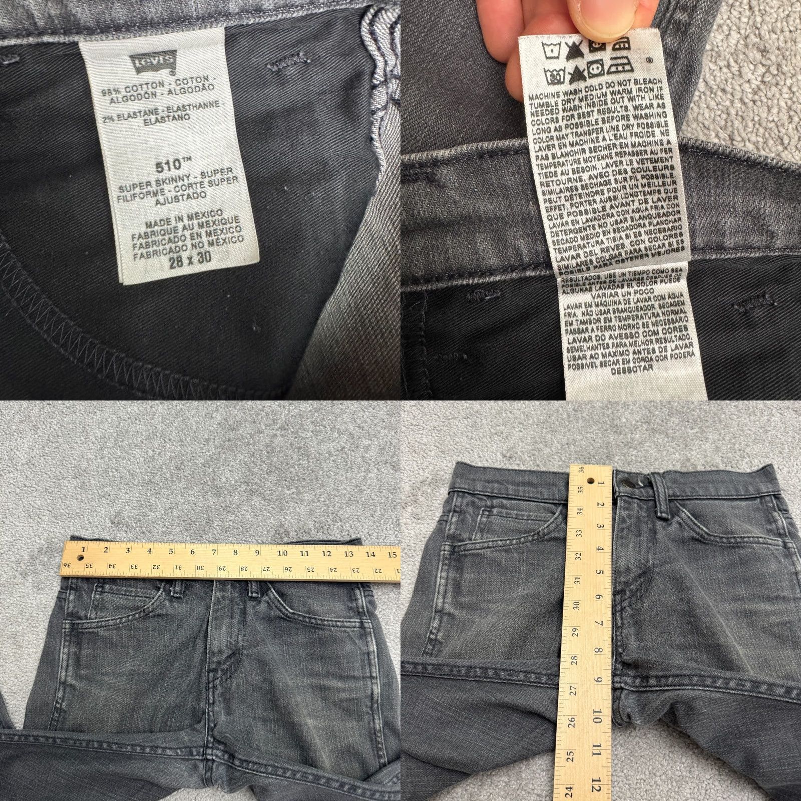 Levi's Levi's 510 Super Skinny Jeans Mens 28x30 Gray Charcoal Wash Stretch Denim Cotton Size US 28 / EU 44 - 8 Thumbnail