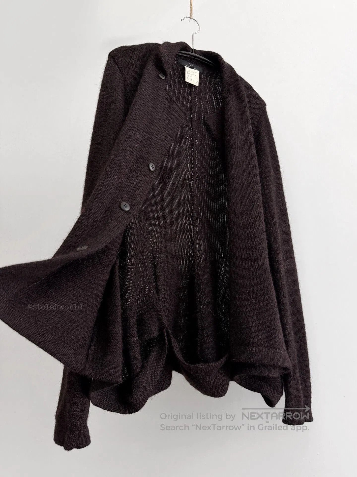 Y's unique brown wool knit cardigan. Size M / US 6-8 / IT 42-44 - 6 Thumbnail