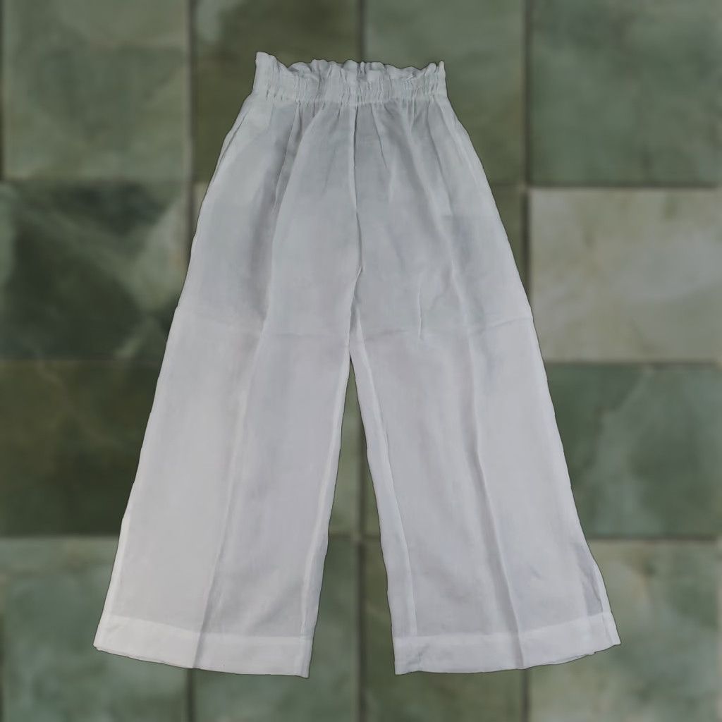 Vintage VINTAGE Wildflower Women's Wide Leg Pants Adult Large White Linen Casual Business Summer Spring Fall Hyperallergenic Womens Size 28" / US 6 / IT 42 - 1 Thumbnail
