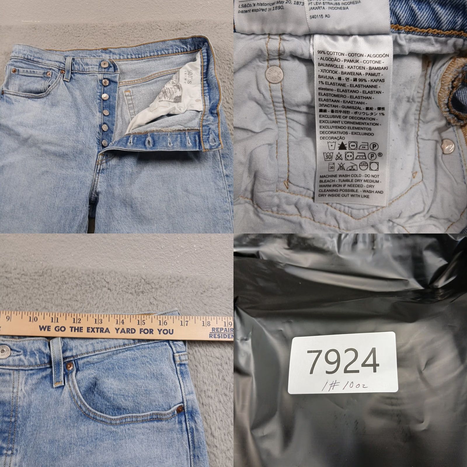 Levi's VINTAGE? No. Levi's 501 S Skinny Jeans Button Fly Light Wash Women W33 L28 EUC Size 24" / US 00 / IT 34 - 8 Thumbnail