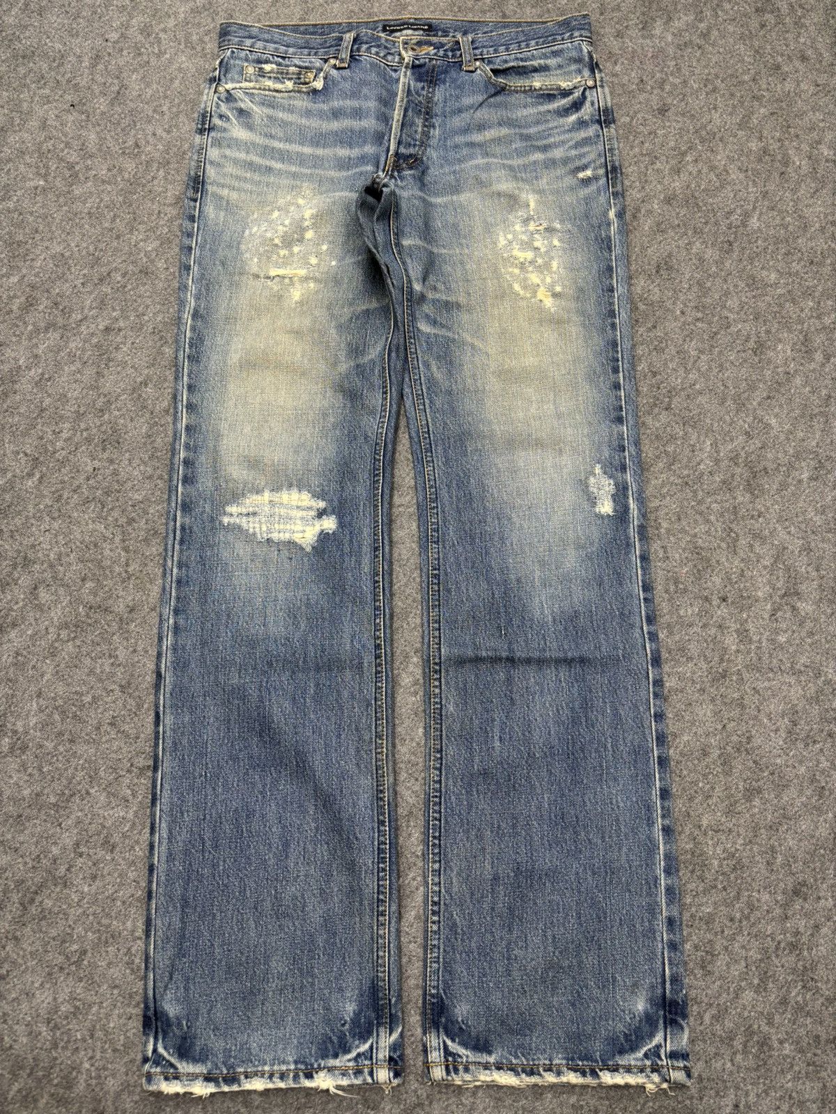 Japanese Brand 💥Vintage LOUNGE LIZARD Japan Crash Distressed Denim F679 Size US 33 - 19 Thumbnail
