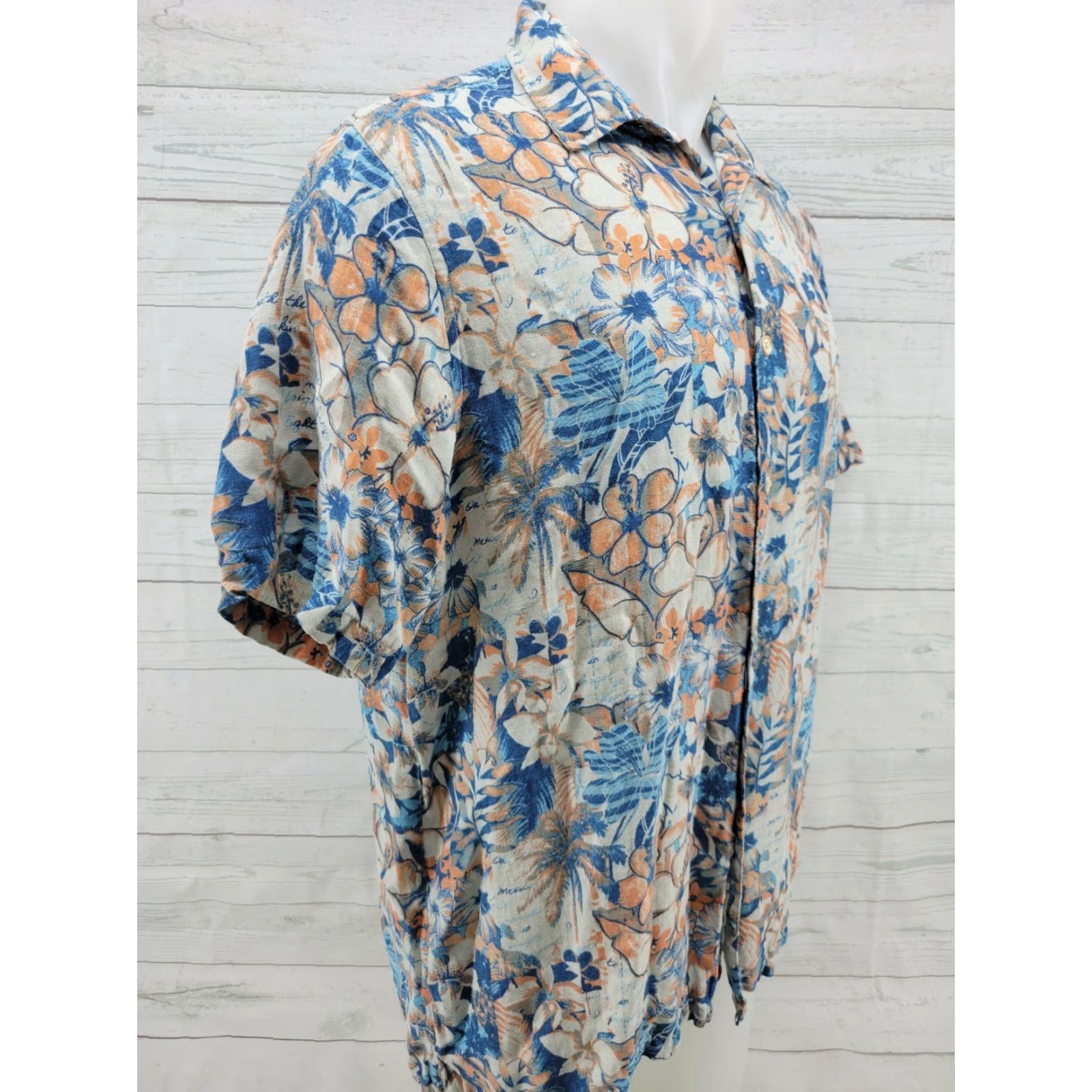Vintage Margaritaville Men's XL Floral Print Hawaiian Button-Up Camp Shirt Silk/Linen Blend SS Size US XL / EU 56 / 4 - 4 Thumbnail