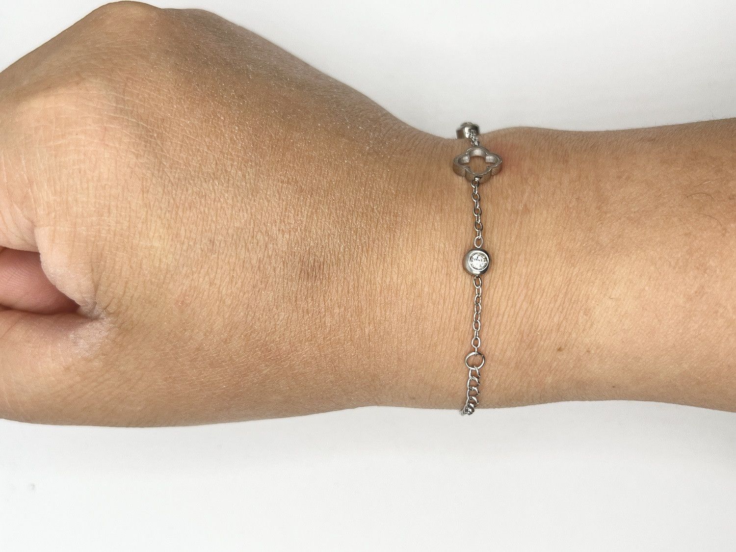 Jewelry Flower Silver Chain Bracelet with Czs Size ONE SIZE - 5 Thumbnail