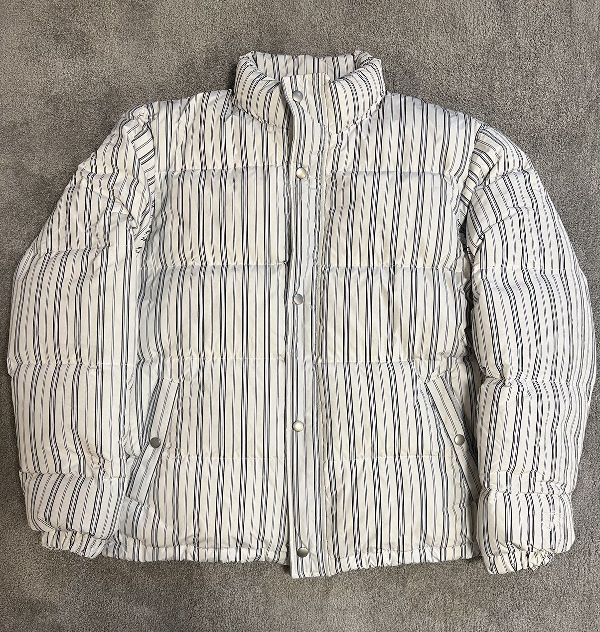 image of Stussy Pin Stripe Bomber Jacket in White, Men's (Size Medium)