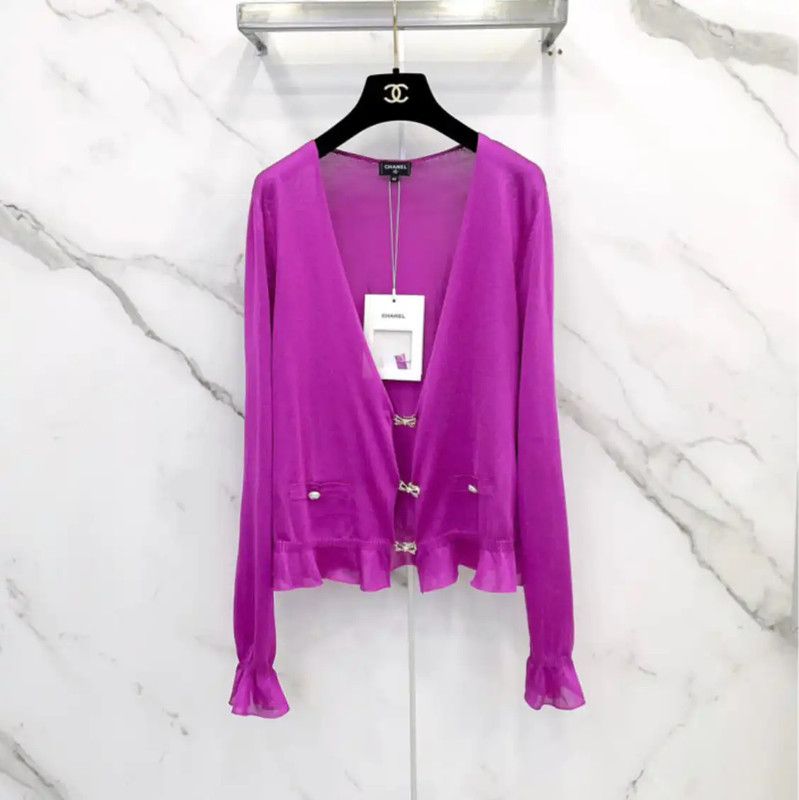 Chanel Chanel Purple Silk Long Sleeve Cardigan 0089 Size M / US 6-8 / IT 42-44 - 1 Thumbnail