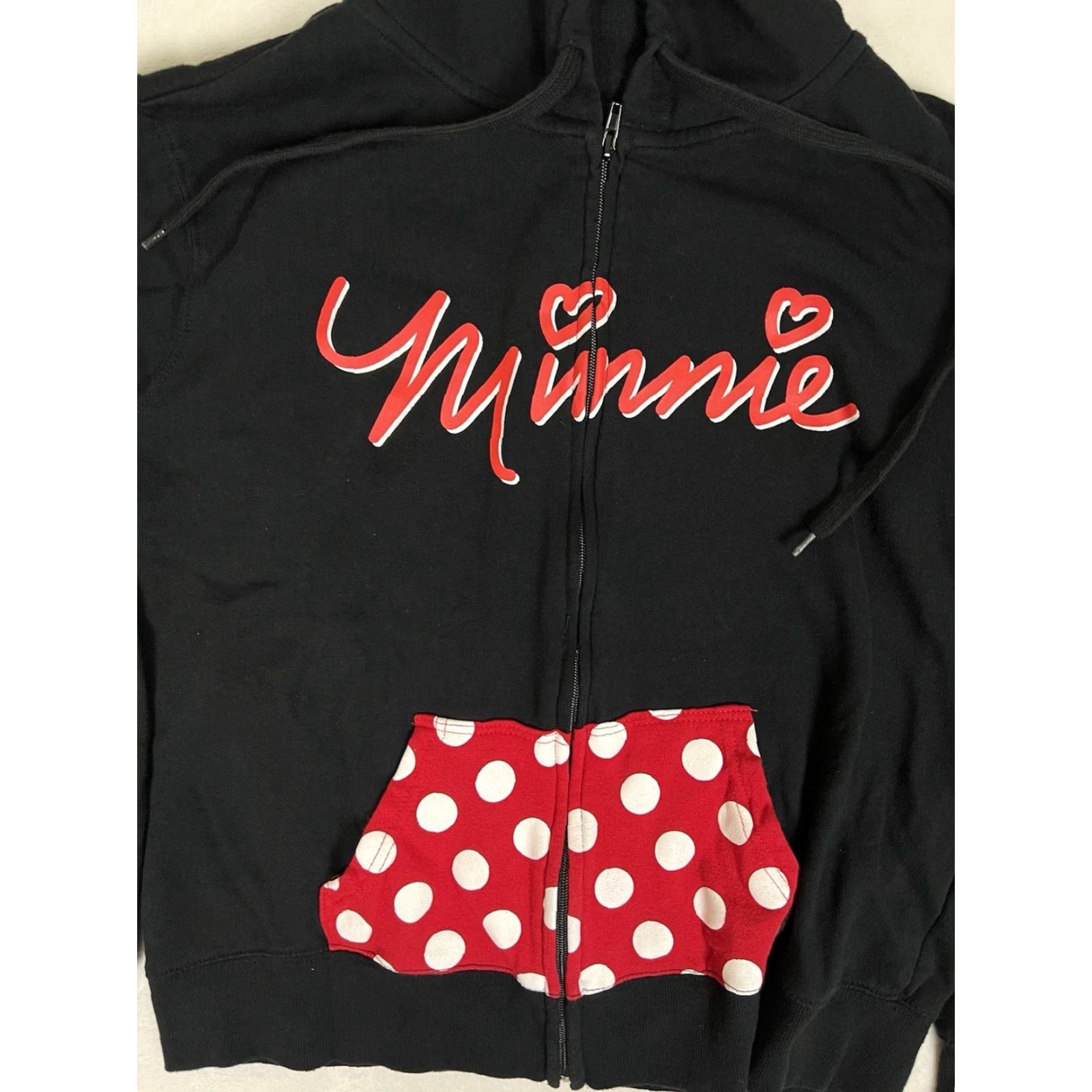 Disney VINTAGE Disney Minnie Mouse Full Zip Hoodie Sweatshirt Women’s XL Polka Dot Black Zip Stylish 90s Cartoon Size XL / US 12-14 / IT 48-50 - 2 Thumbnail