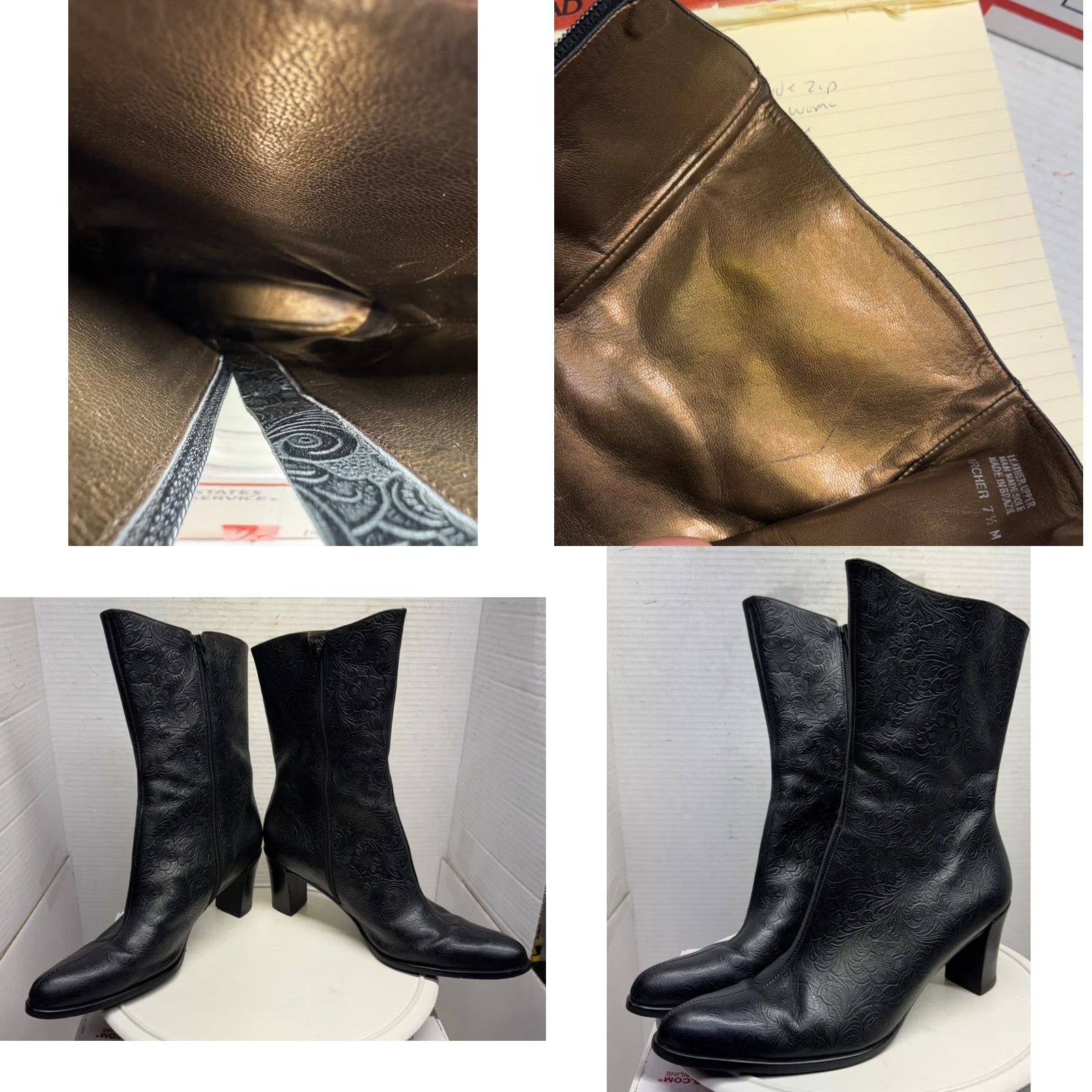 Vintage A Marinelli Archer Tooled Embossed Leather Boots Black Women 7.5M 38 Size US 8 / IT 38 - 8 Thumbnail