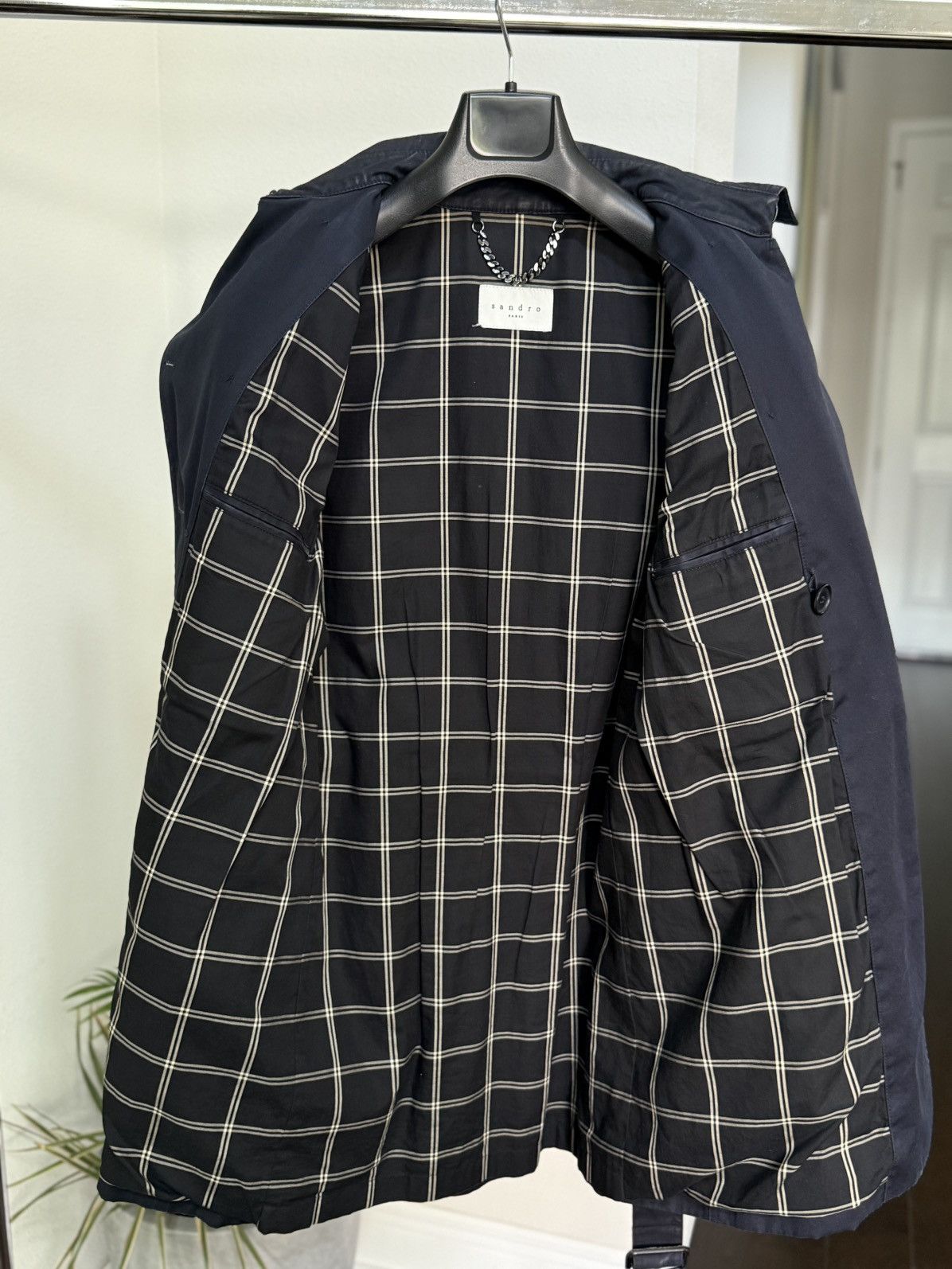 Sandro Sandro Paris Navy Double Breasted Raincoat Leather Details Size M / US 6-8 / IT 42-44 - 16 Thumbnail