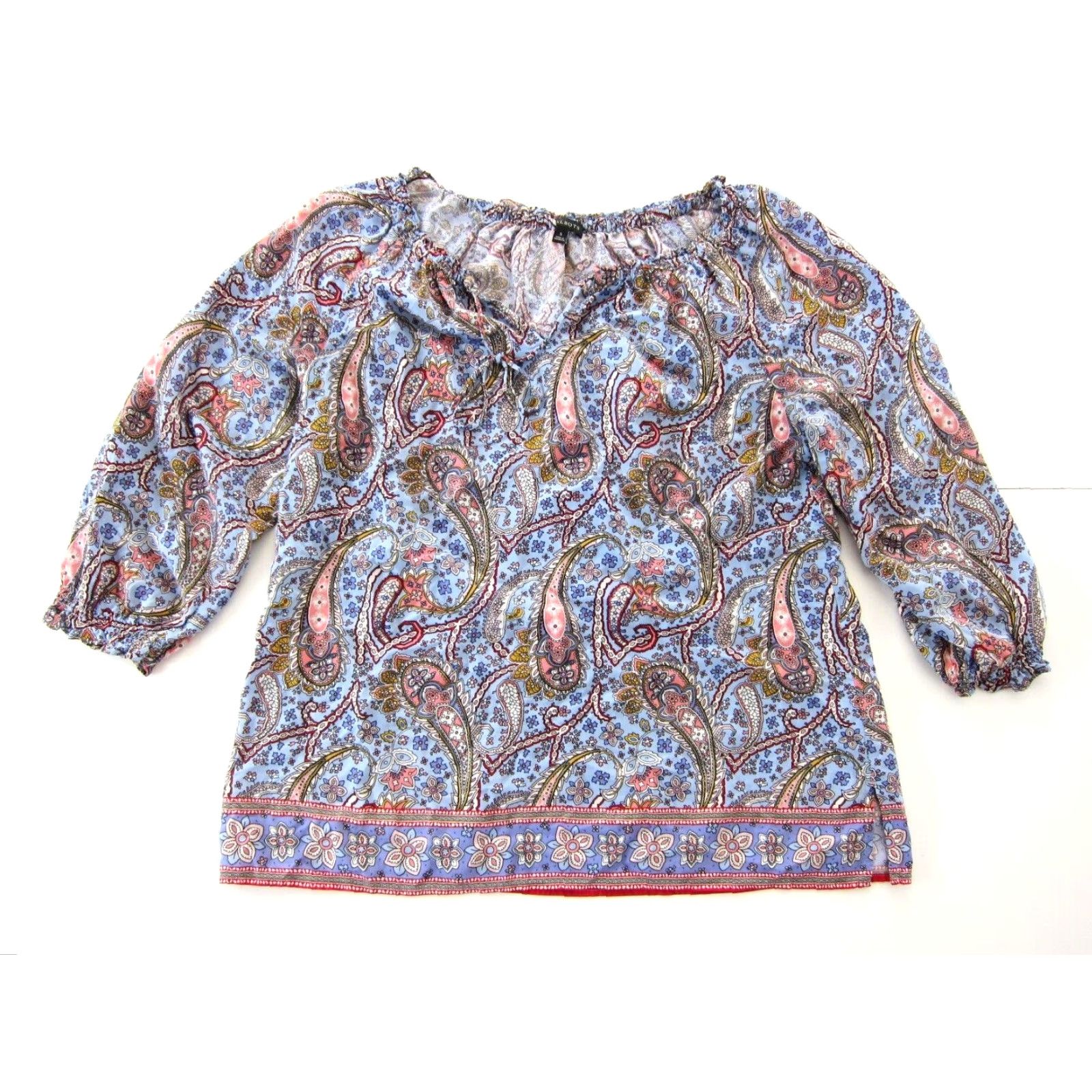 Talbots Talbots Blouse Shirt Womens 3/4 Sleeve Tunic Floral Blue 100% Rayon Small Size S / US 4 / IT 40 - 2 Thumbnail