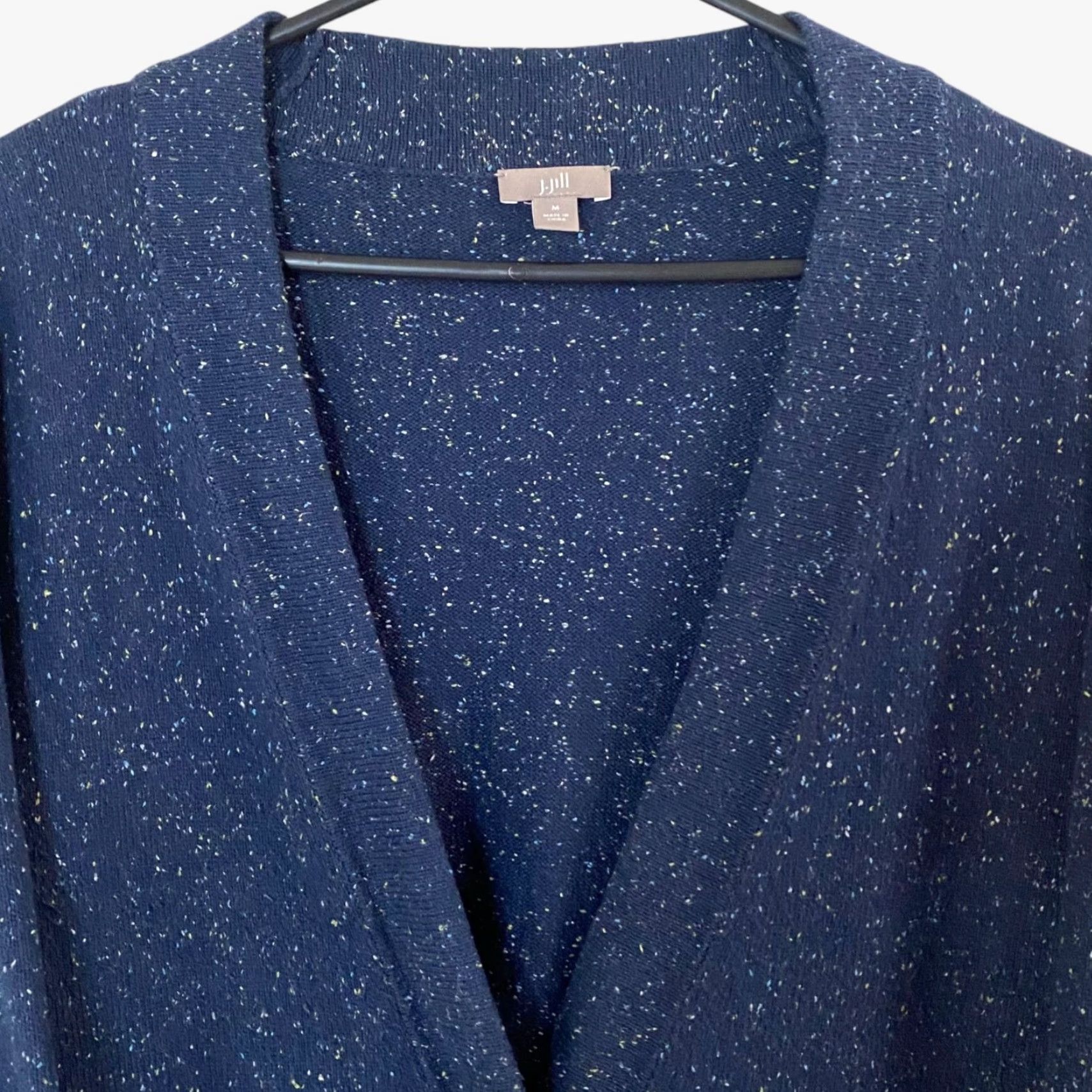 J. Jill VINTAGE J.Jill Angora Blend Cardigan Sweater Blue Women Medium Navy Button Front Confetti Bohemian Classic 50% Cotton 45% Rayon 5% Angora Size M / US 6-8 / IT 42-44 - 5 Thumbnail