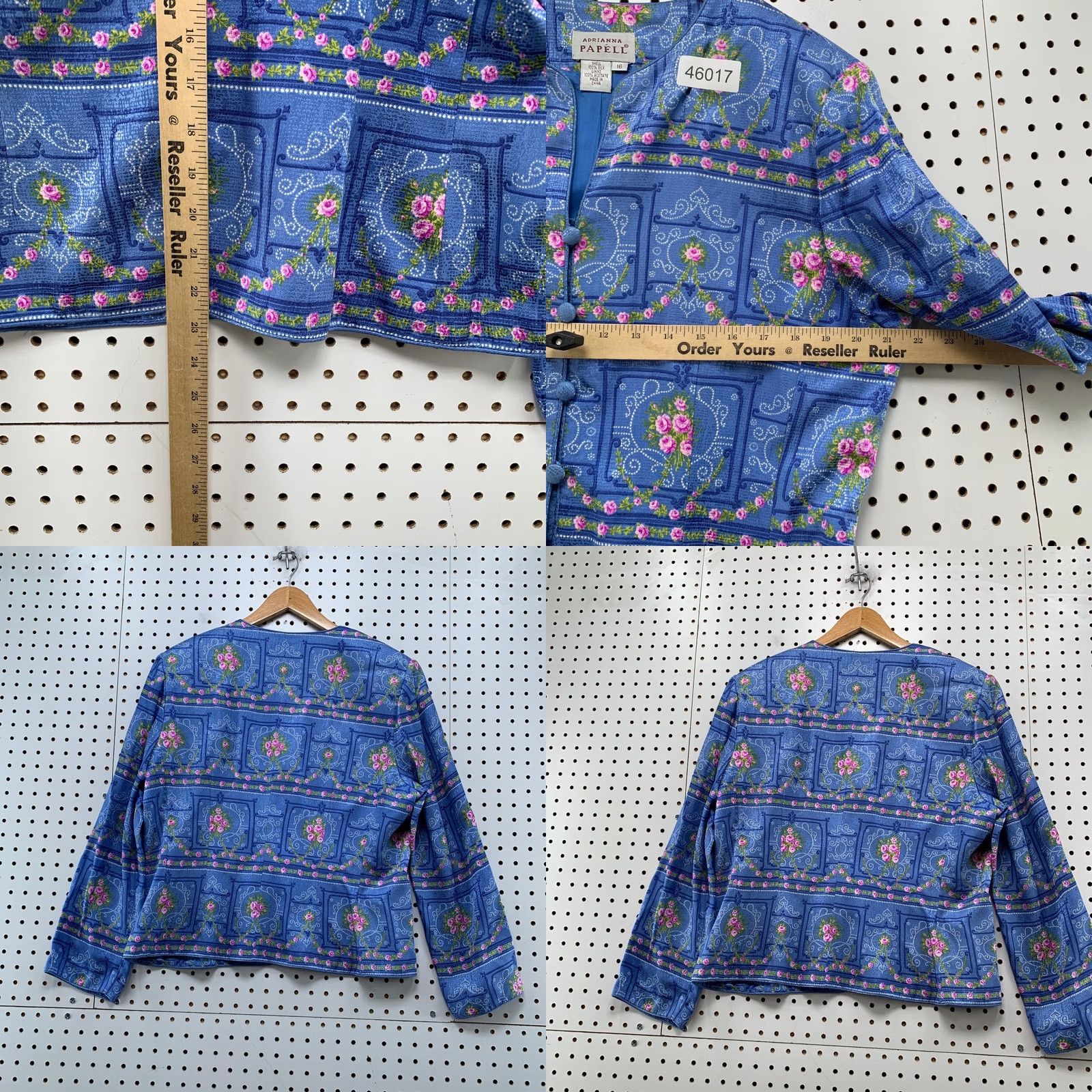 Adrianna Papell Adrianna Papell 100% Silk Floral Jacket Womens Size 16 Blue Flower Silk Floral Jacket Womens 16 Blue Papell Adrianna Silk Floral Jacket Blue Flowers Size XXL / US 16-18 / IT 52-54 - 8 Thumbnail