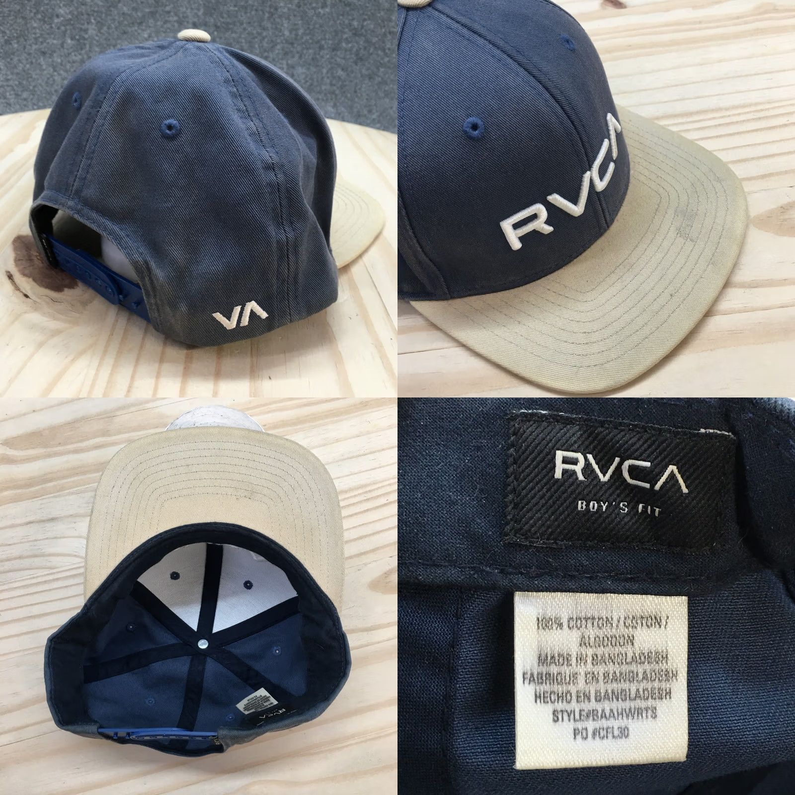 RVCA RVCA Snapback Cap Hat Mens One Size Blue Beige Cotton Adjustable Flat Brim Size ONE SIZE - 8 Thumbnail