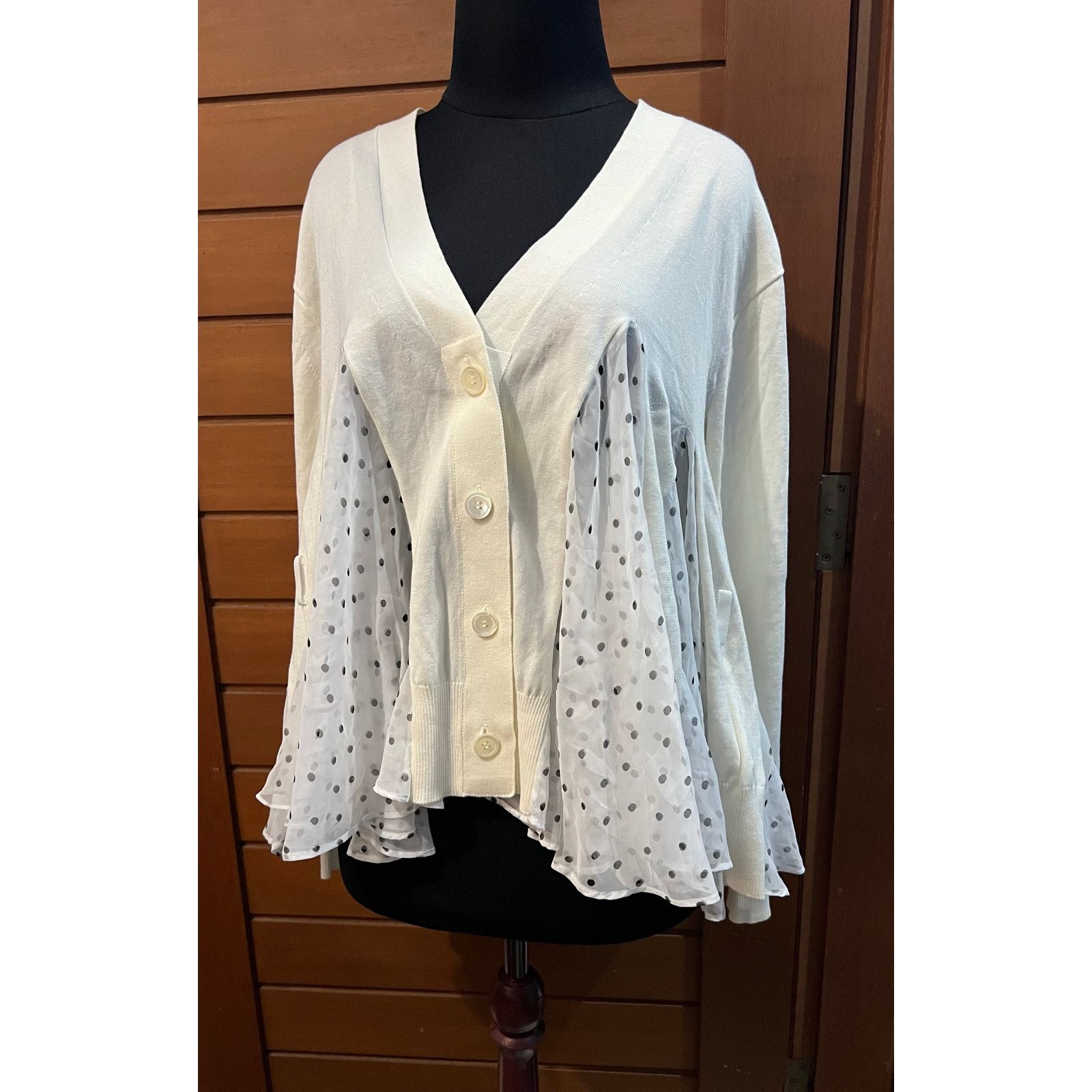 Sacai ❣️RTP $600+❣️ Sacai Polkadot Flutter Cardigan in White Size XS / US 0-2 / IT 36-38 - 9 Thumbnail