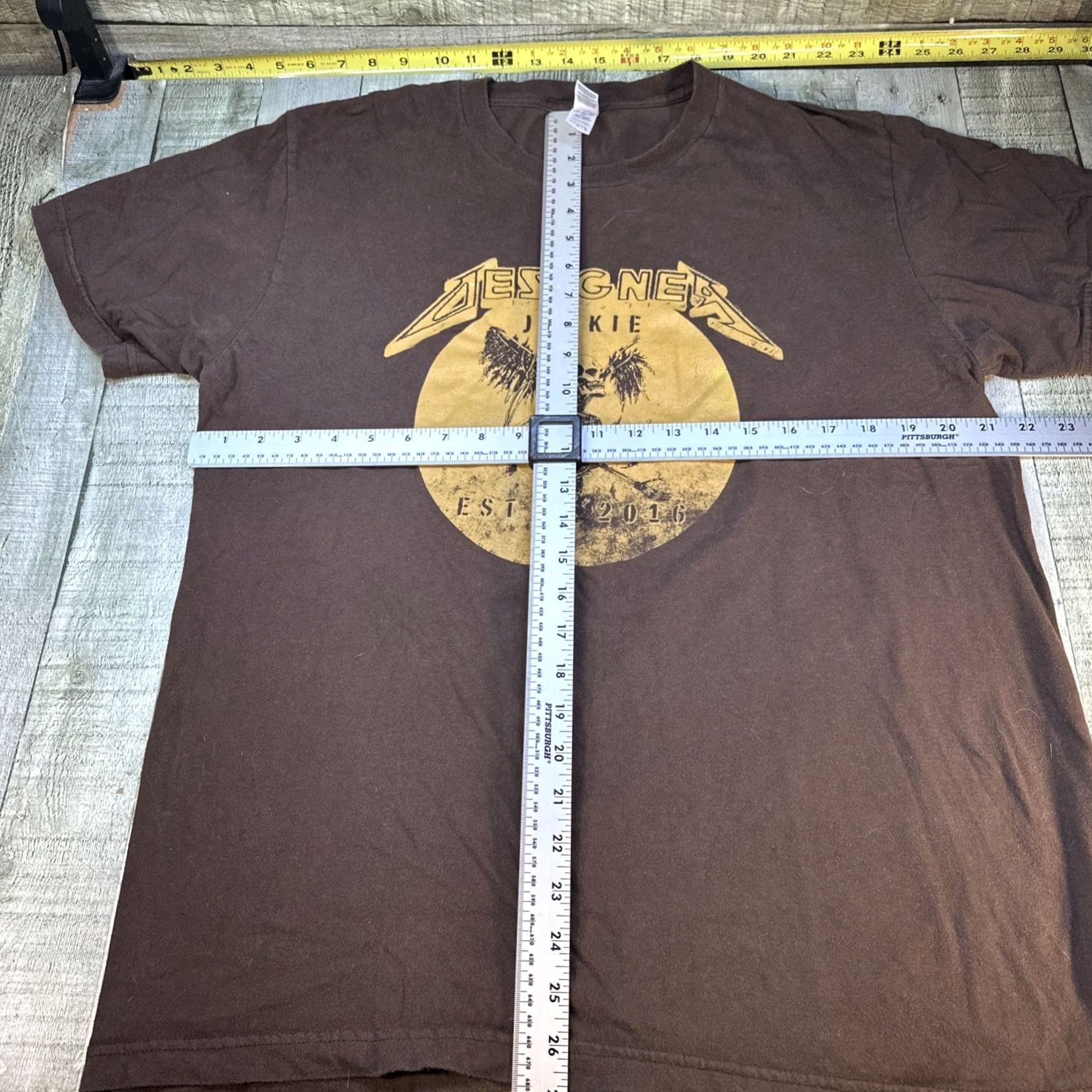 Vintage Bella + Canvas Designer Junkie Unisex T-Shirt Skull Angel Graphic Crew Neck Short Sleeve Brown Large Cotton Shirt Mens Regular Fit Size US L / EU 52-54 / 3 - 3 Thumbnail