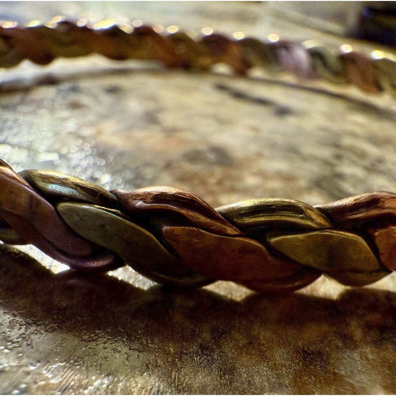 Handmade Vintage Handmade Flat Twisted Copper & Brass Bangle Bracelet Size ONE SIZE - 3 Thumbnail