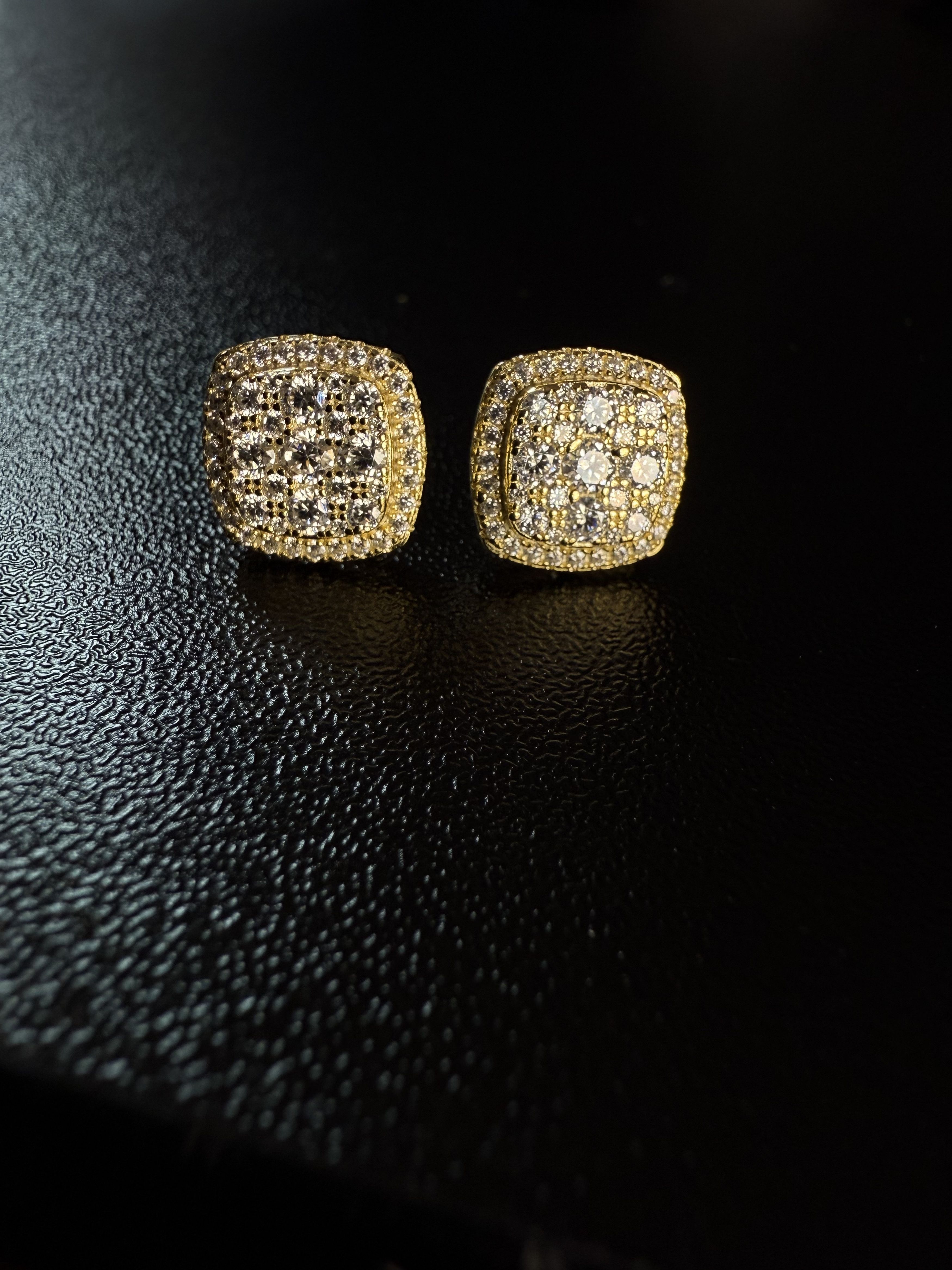Other Square ice cross men’s Moissanite gold plated earrings Size ONE SIZE - 2 Thumbnail