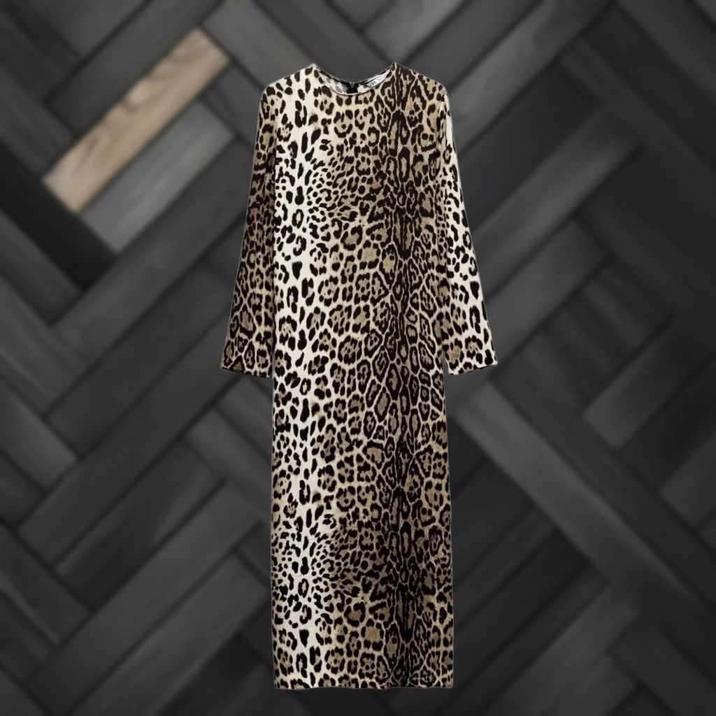 zara leopard print midi dress NWT ZARA LINEN BLEND LEOPARD PRINT MIDI DRESS