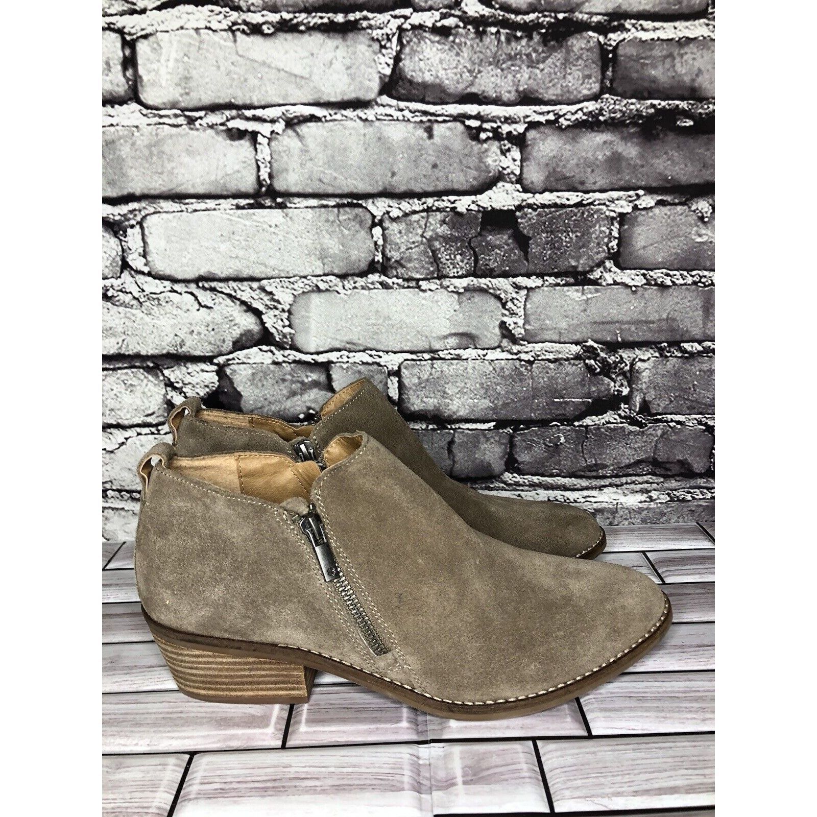 Lucky Brand Lucky Brand Fineses Taupe Suede Leather Double Zipper Heels Size US 10 / IT 40 - 12 Thumbnail