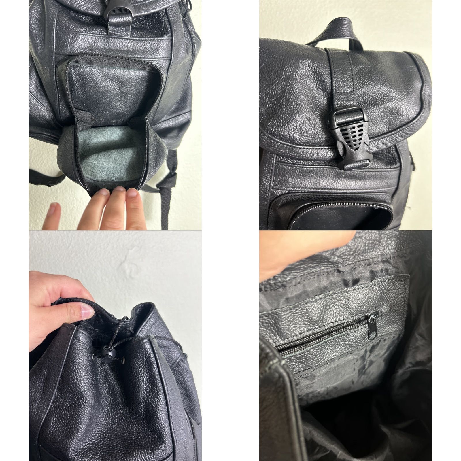 Vintage VINTAGE Black Leather Backpack Small Crossbody Purse 13x11x6 Buckle Strap Broken Women's Crossbody Bag Leather 13x11x6 Womens Size ONE SIZE - 8 Thumbnail